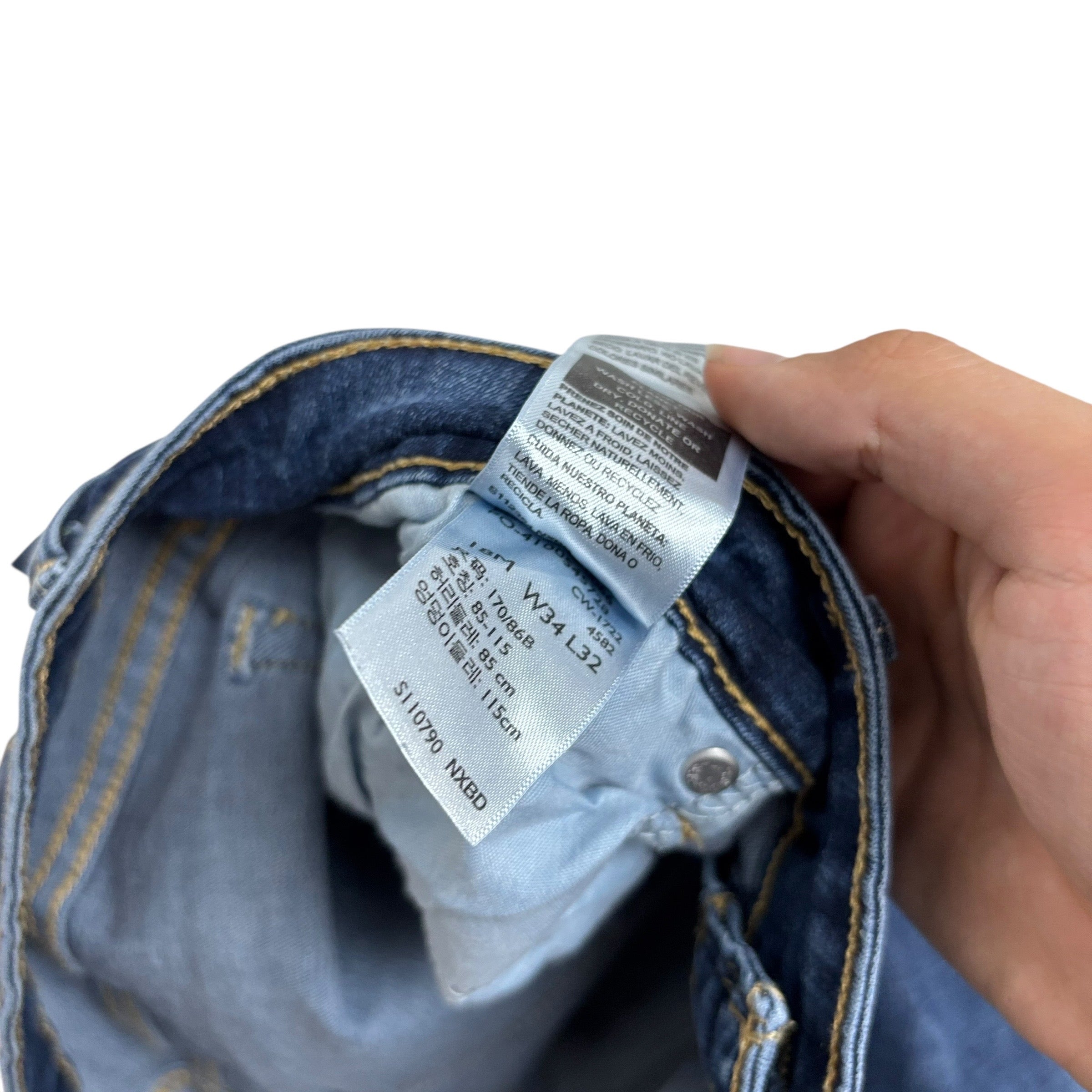 Levis Denizen Jeans W34 L32 Womens Mid Rise Bootcut Dark Blue Stretch (E)