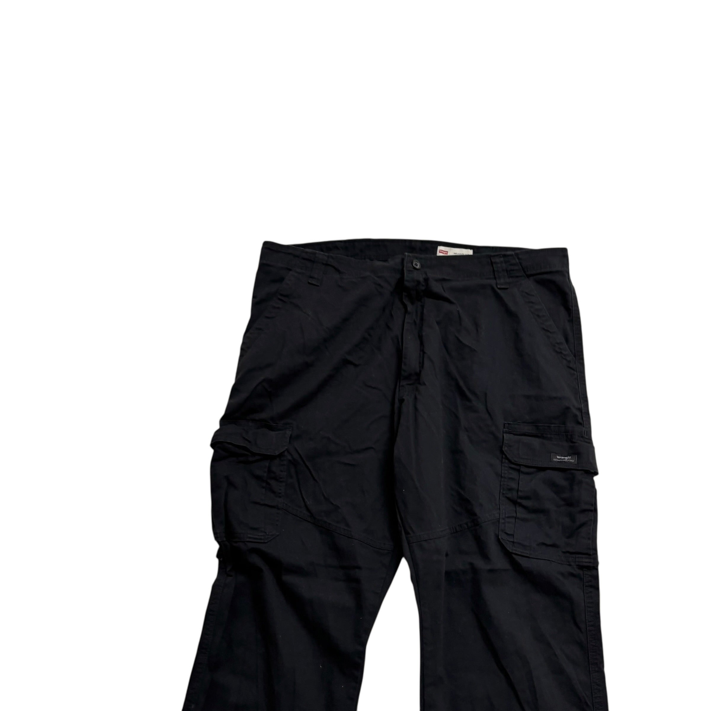 Wrangler Cargo Trousers W42 L32 Mens Black Relaxed Straight Fit Stretch Pant (E)