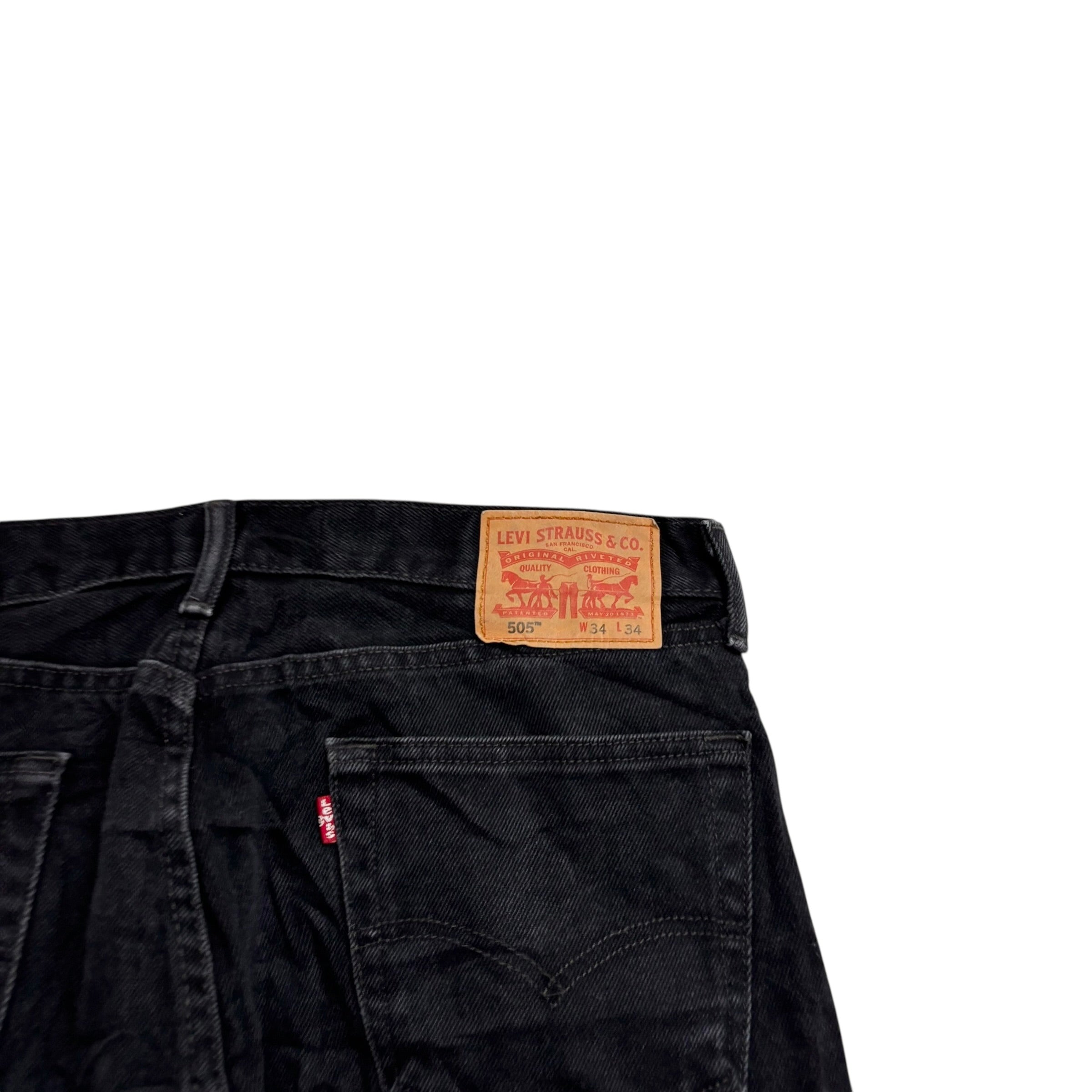 Levis 505 Jeans W34 L34 Mens Black Regular Straight Fit Denim (E)