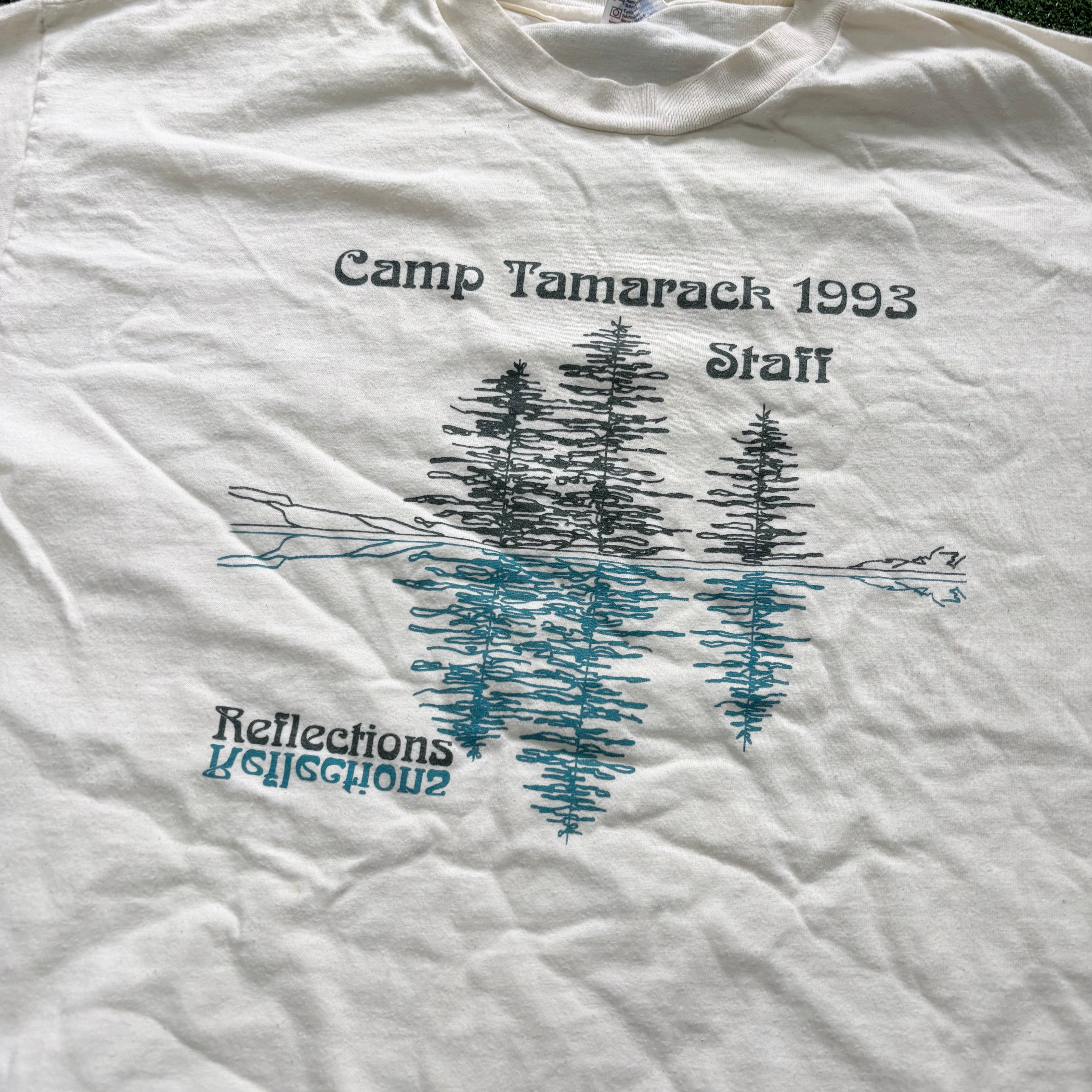 Vintage T Shirt Mens XL Cream Beige Single Stitch Graphic Print 90s USA (E)