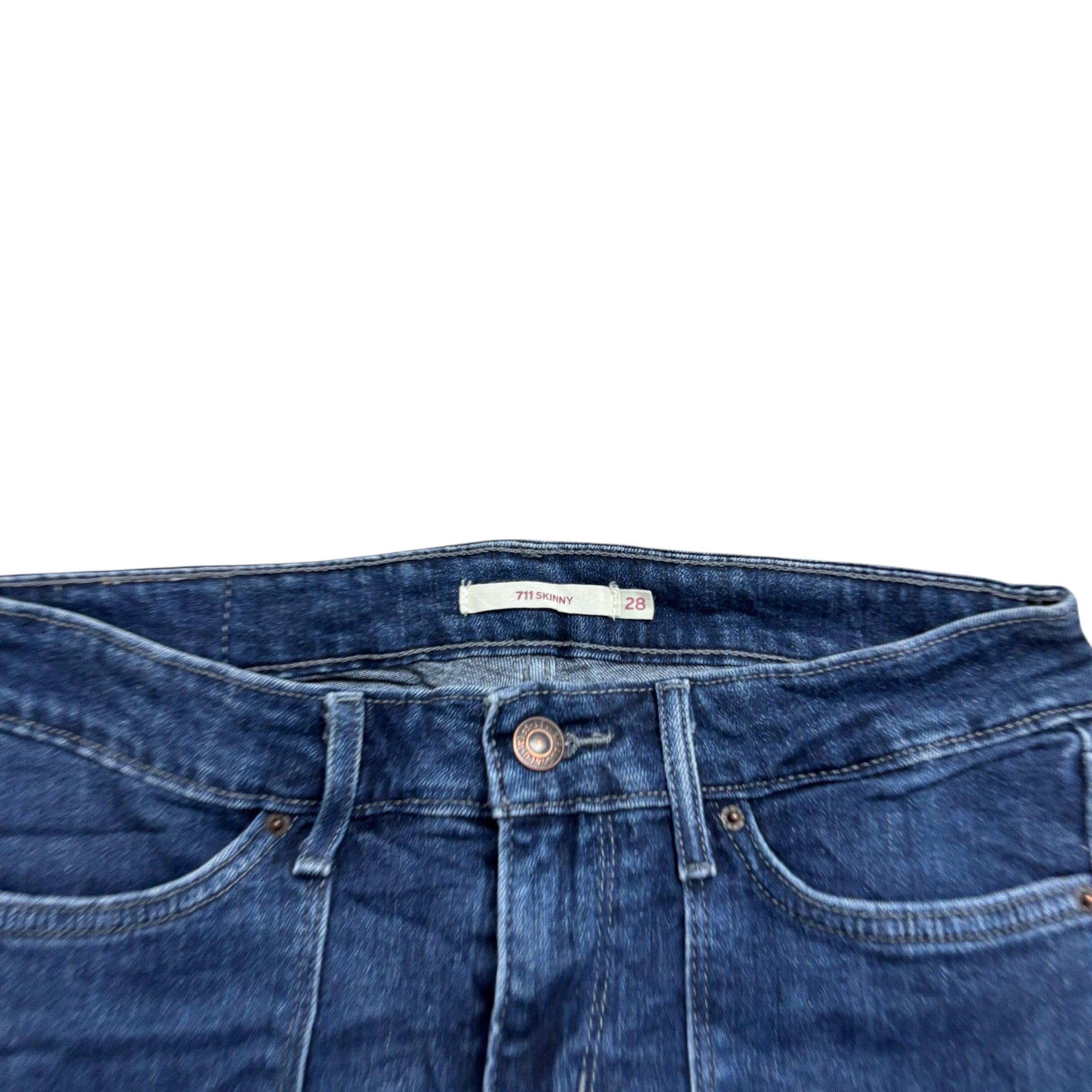 Levis 711 Jeans W28 L29 Womens Skinny Fit Dark Blue Stretch Denim (E)