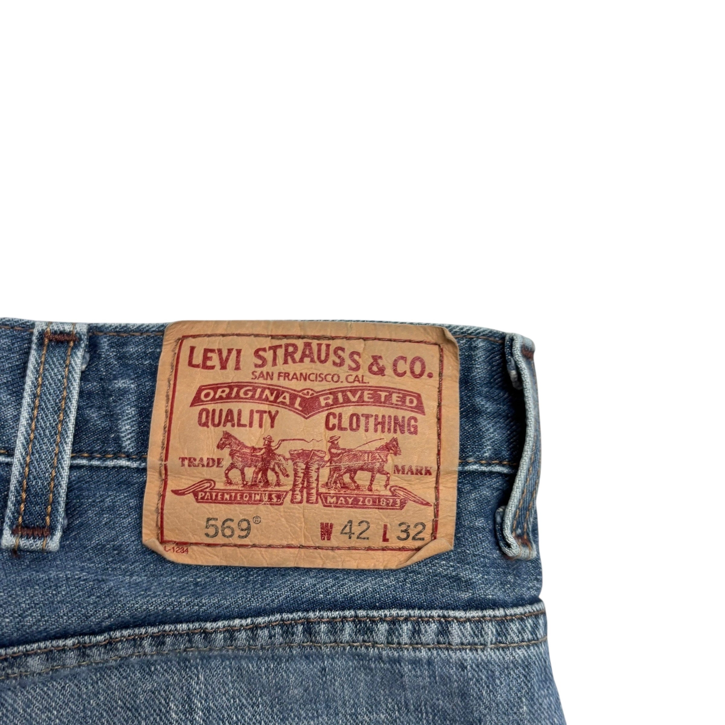 Levis 569 Jeans W42 L32 Mens Mid Blue Baggy Relaxed Straight Vintage Denim (F)