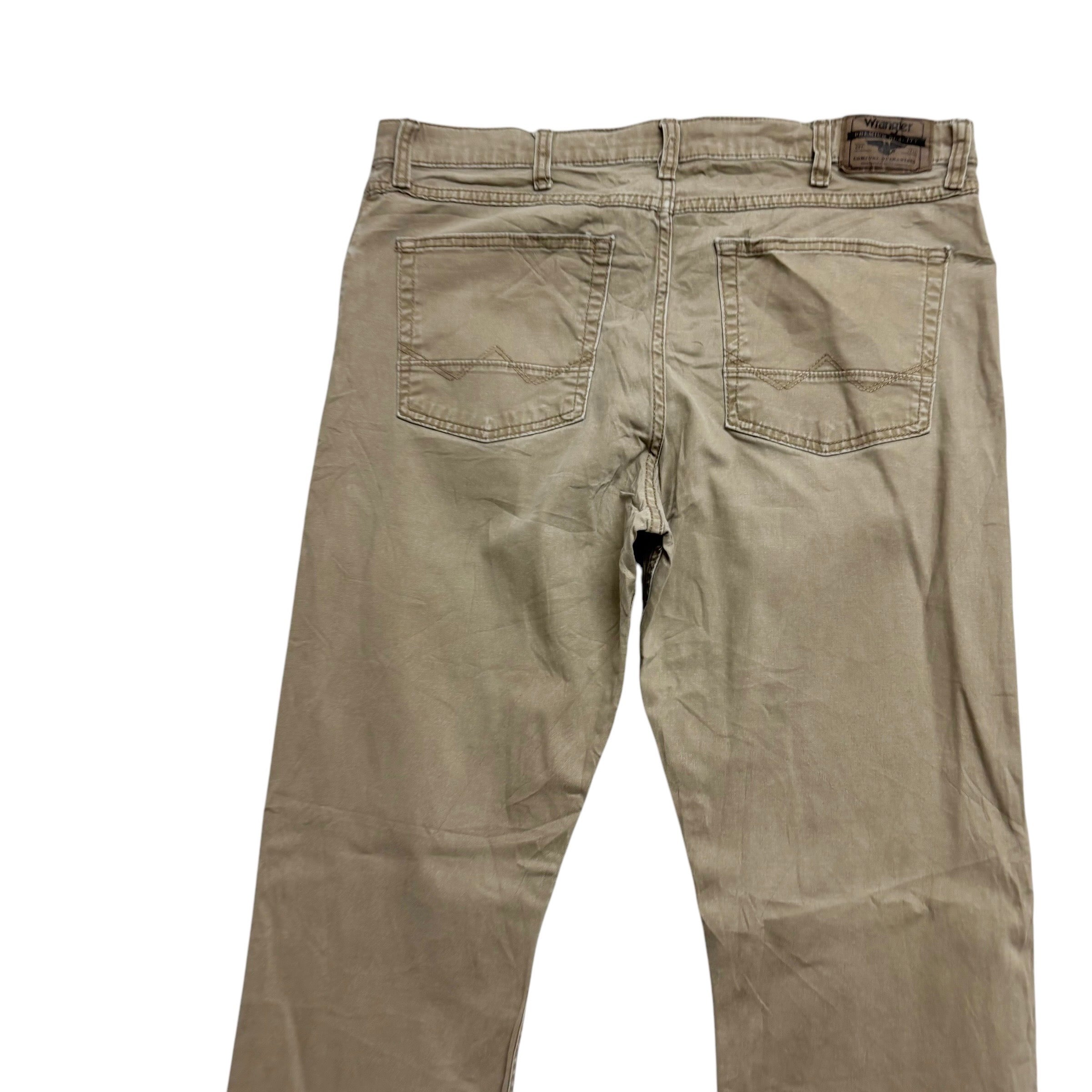 Wrangler Trousers W34 L32 Mens Beige Slim Straight Fit Stretch Cotton Pants