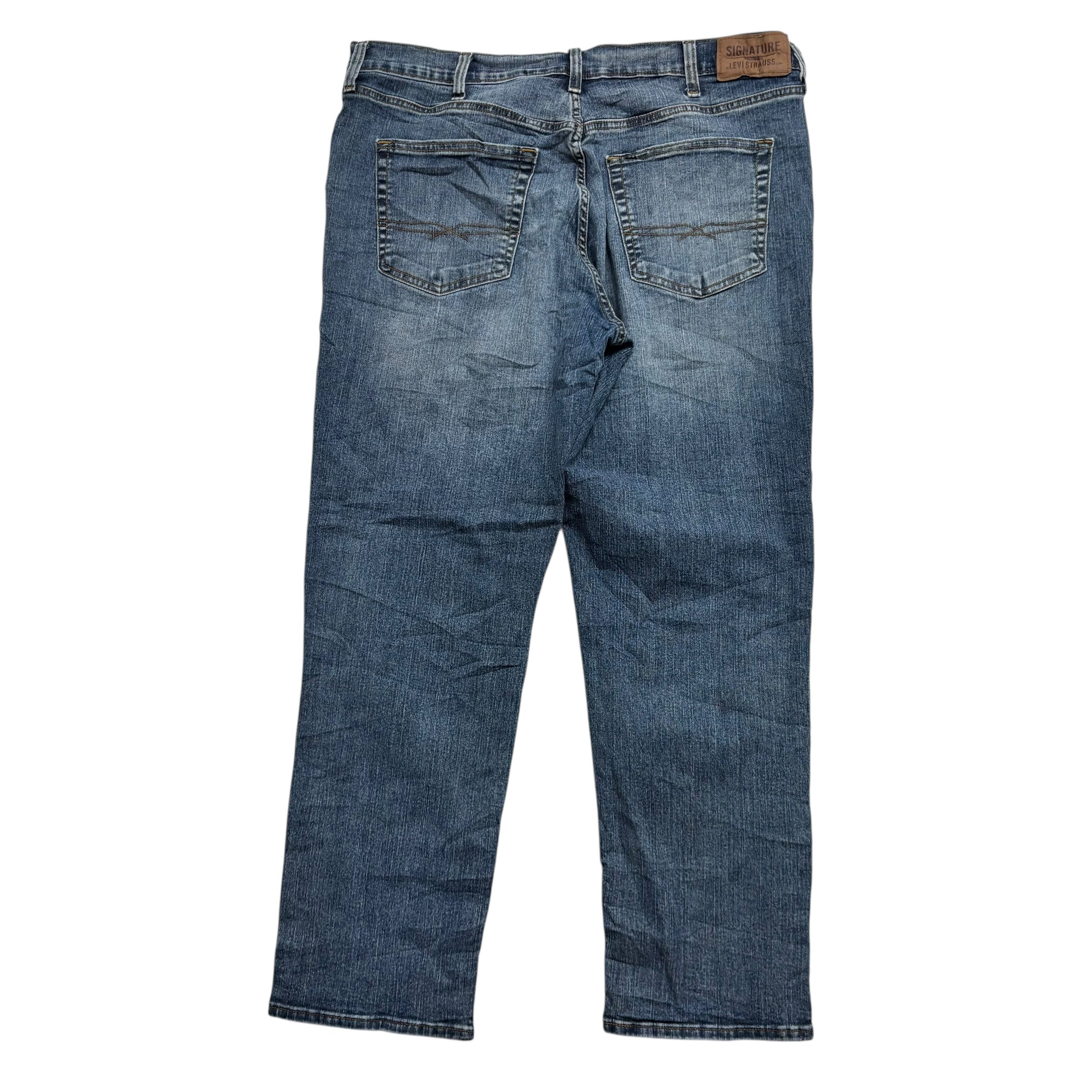 Levis Signature Jeans W38 L30 Mens Mid Blue Athletic Tapered Stretch Denim (E)