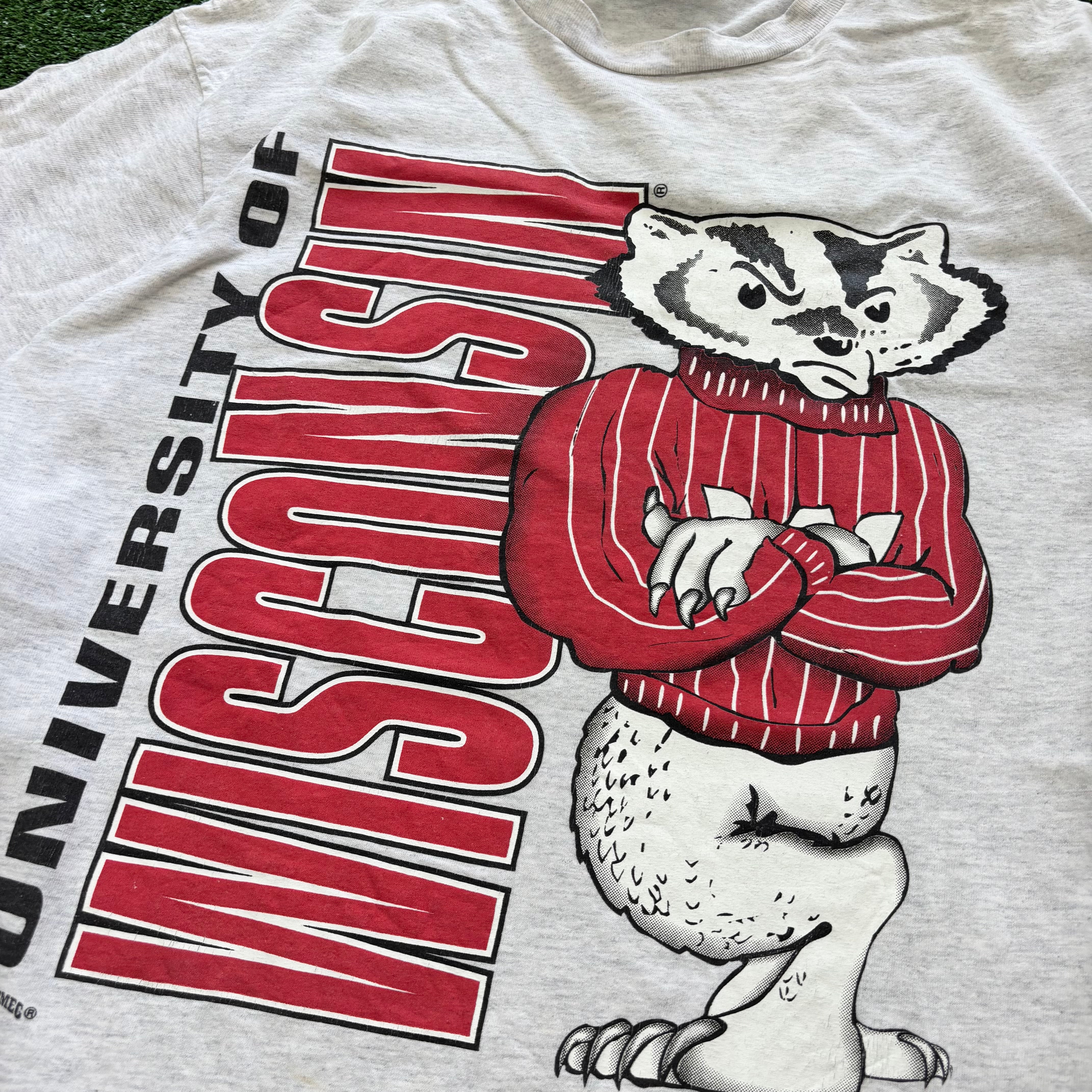 Vintage T Shirt Mens Large Grey Graphic Print 90s College Nutmeg (F)