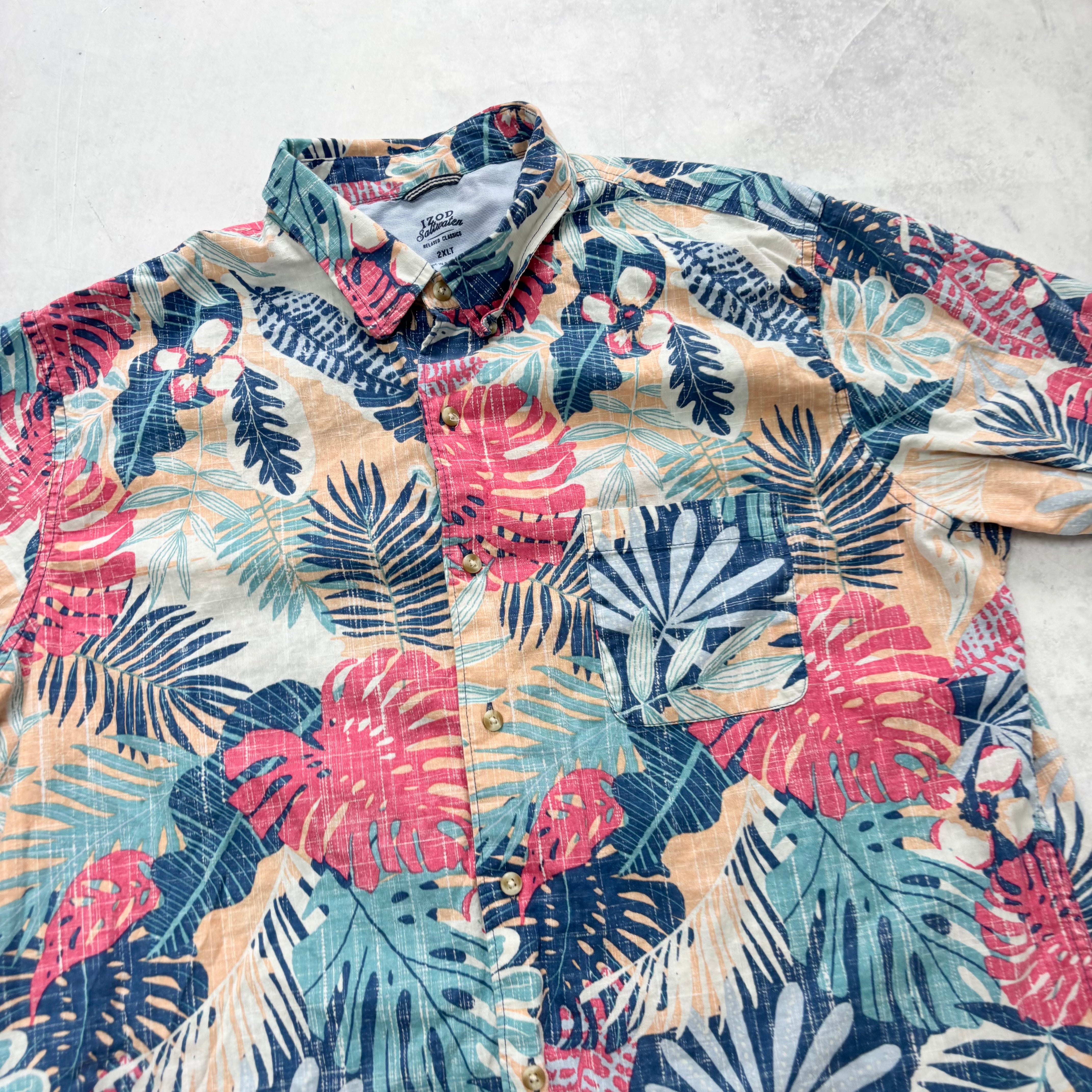 Hawaiian Shirt Mens XXL Tall Multicoloured Floral Aloha Short Sleeve Cotton (E)