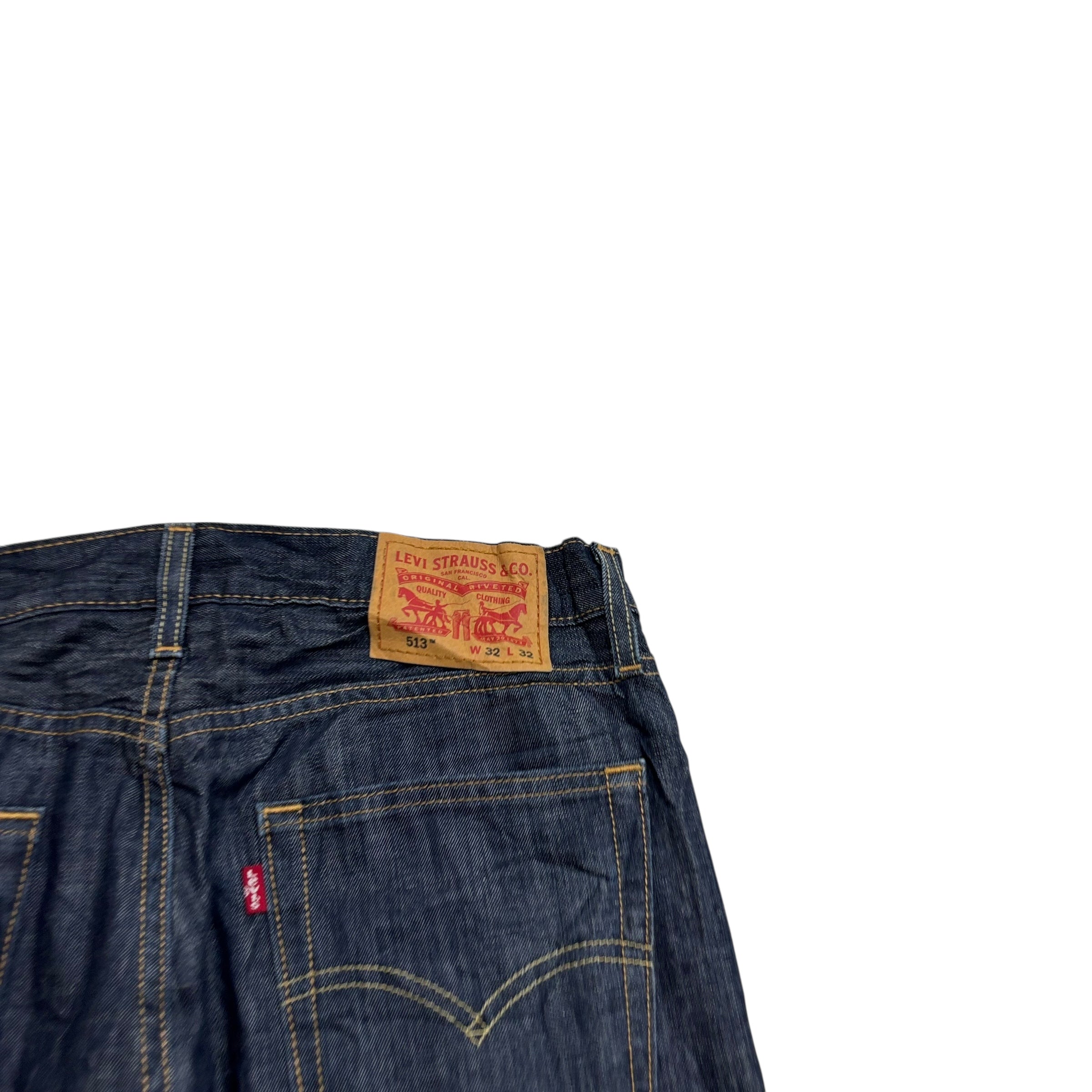 Levis 513 Jeans W32 L32 Mens Dark Blue Slim Straight Fit Denim (E)