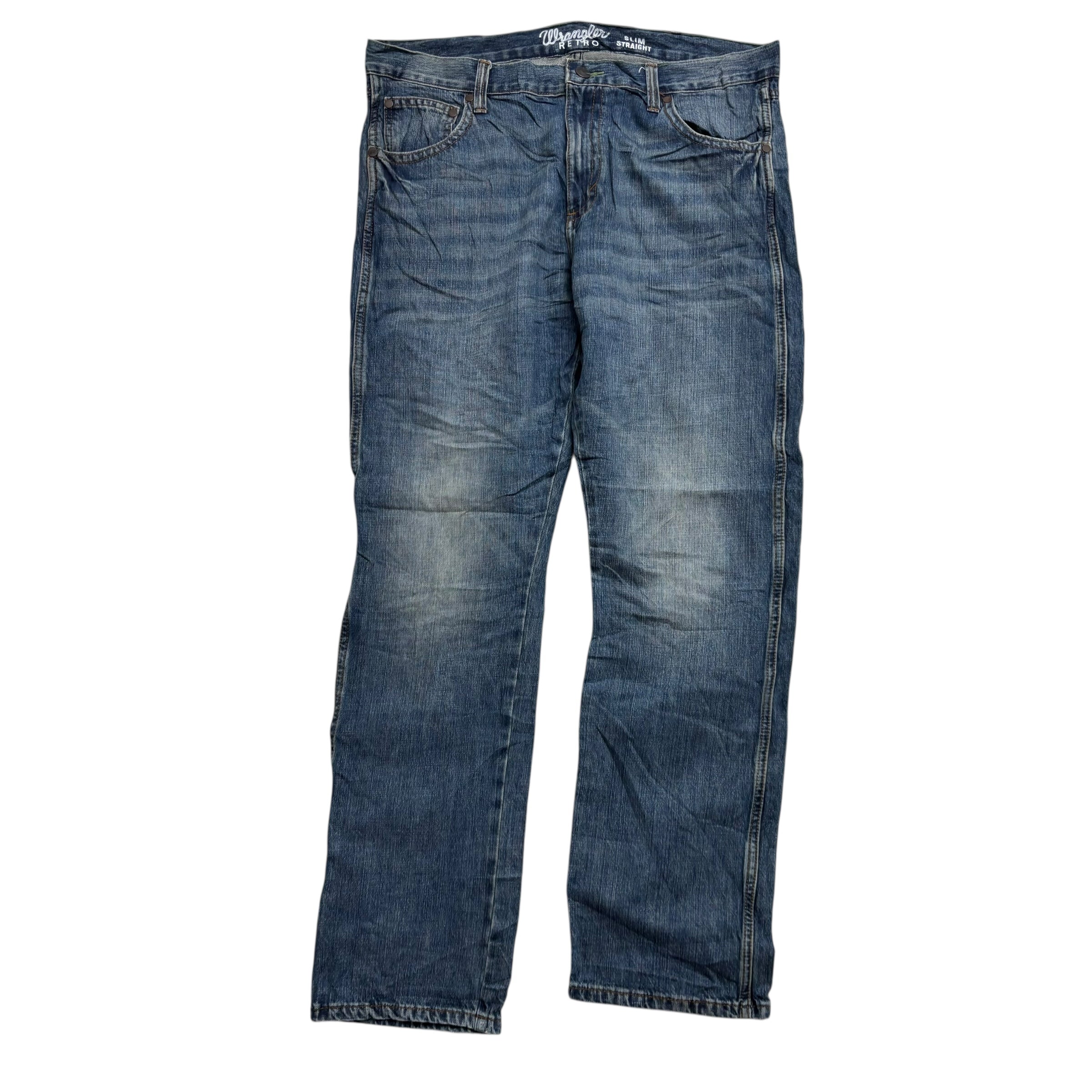 Wrangler Jeans W38 L34 Mens Dark Blue Regular Straight Fit Denim (E)