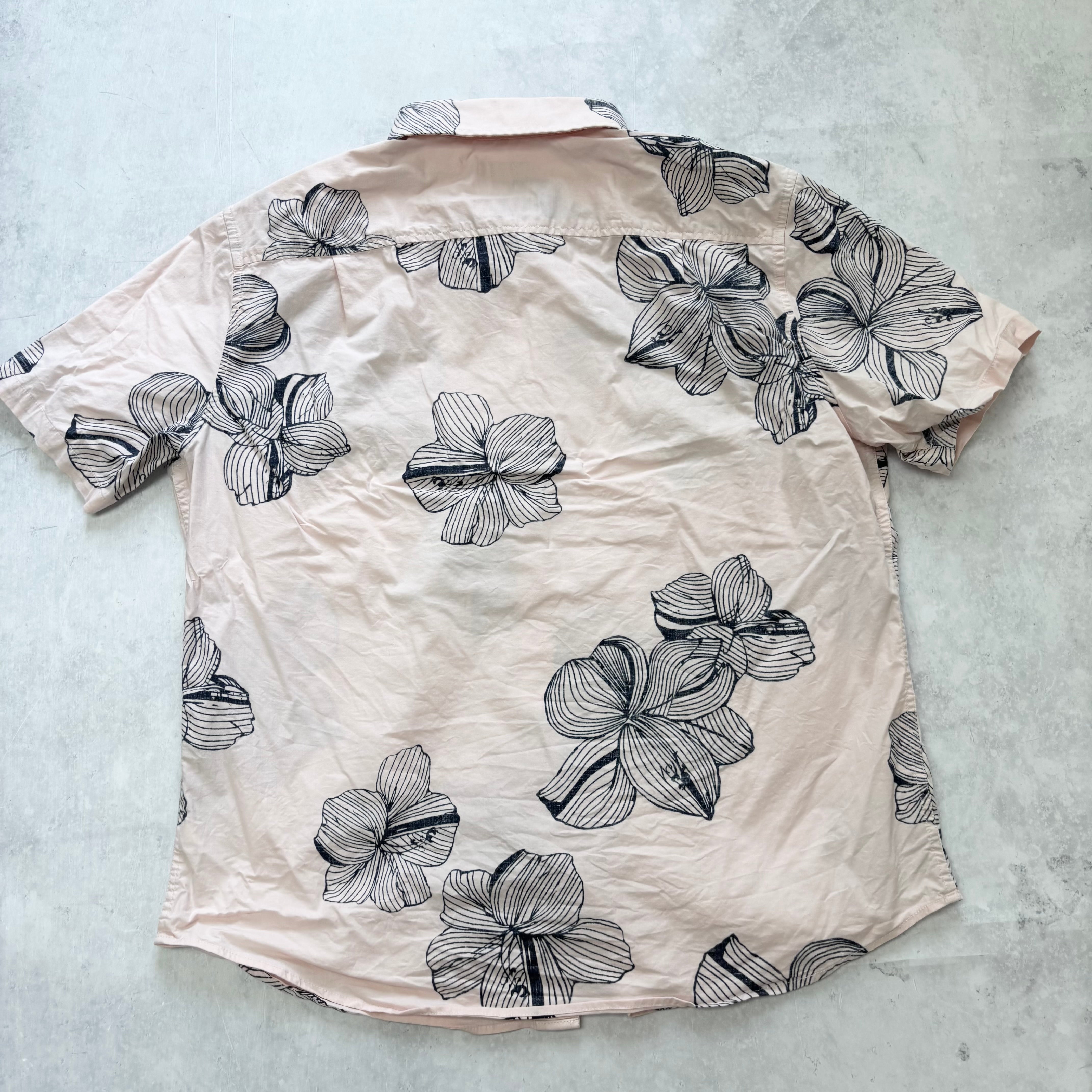 Hawaiian Shirt Mens XL Pink Floral Aloha Short Sleeve Slim Fit Cotton (E)