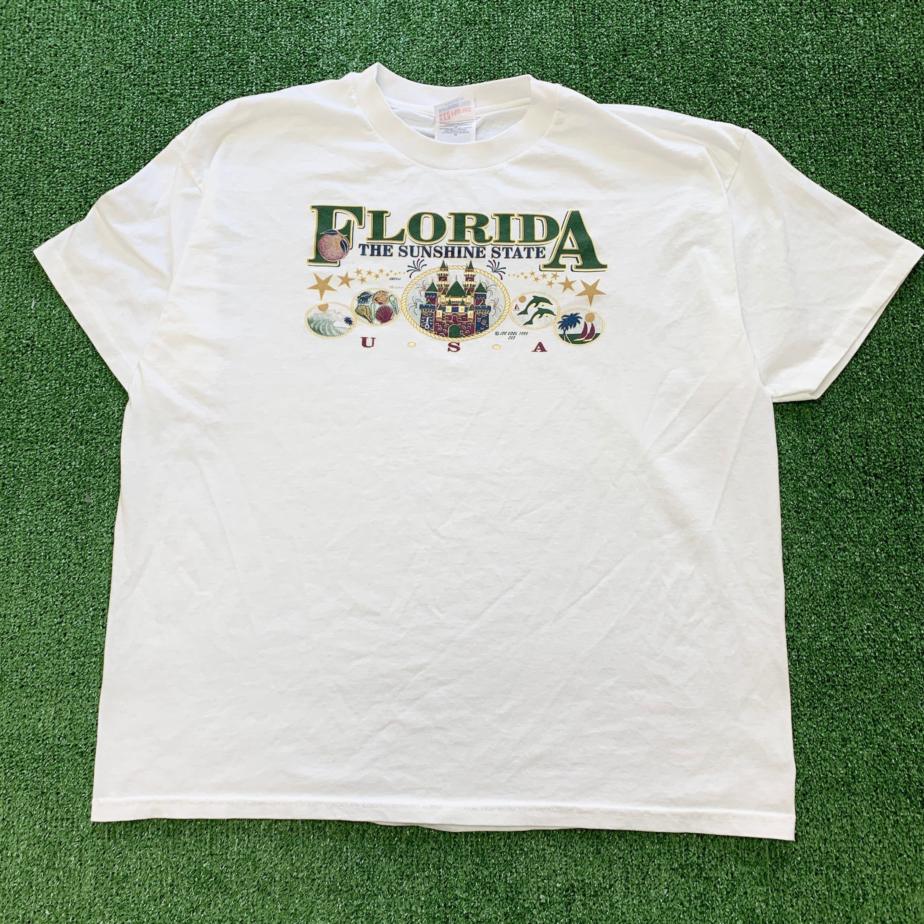 Vintage T Shirt Mens XL White Single Stitch Graphic Print 90s USA Tourist