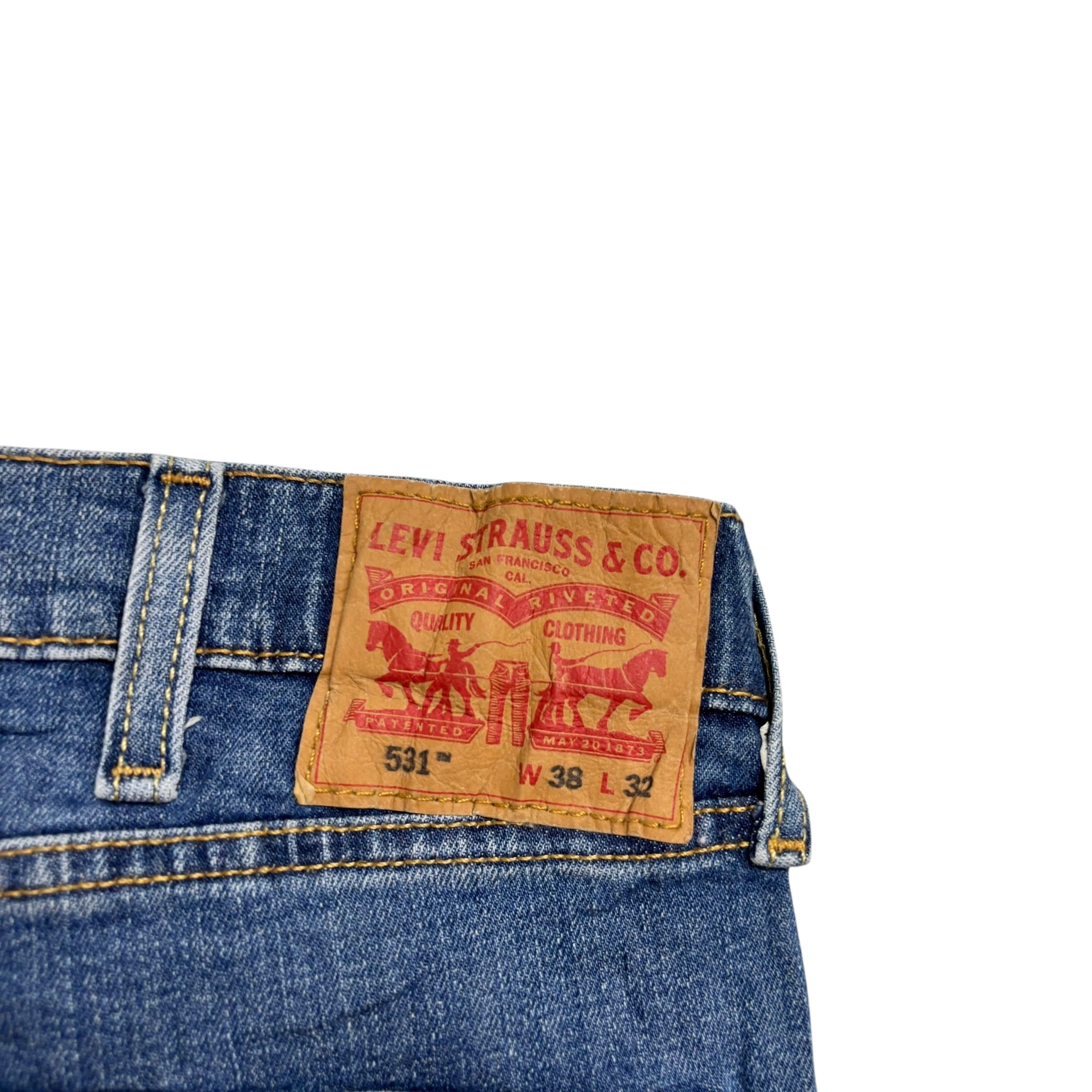 Levis 531 Jeans W38 L32 Mens Mid Blue Tapered Skinny Fit Stretch Denim