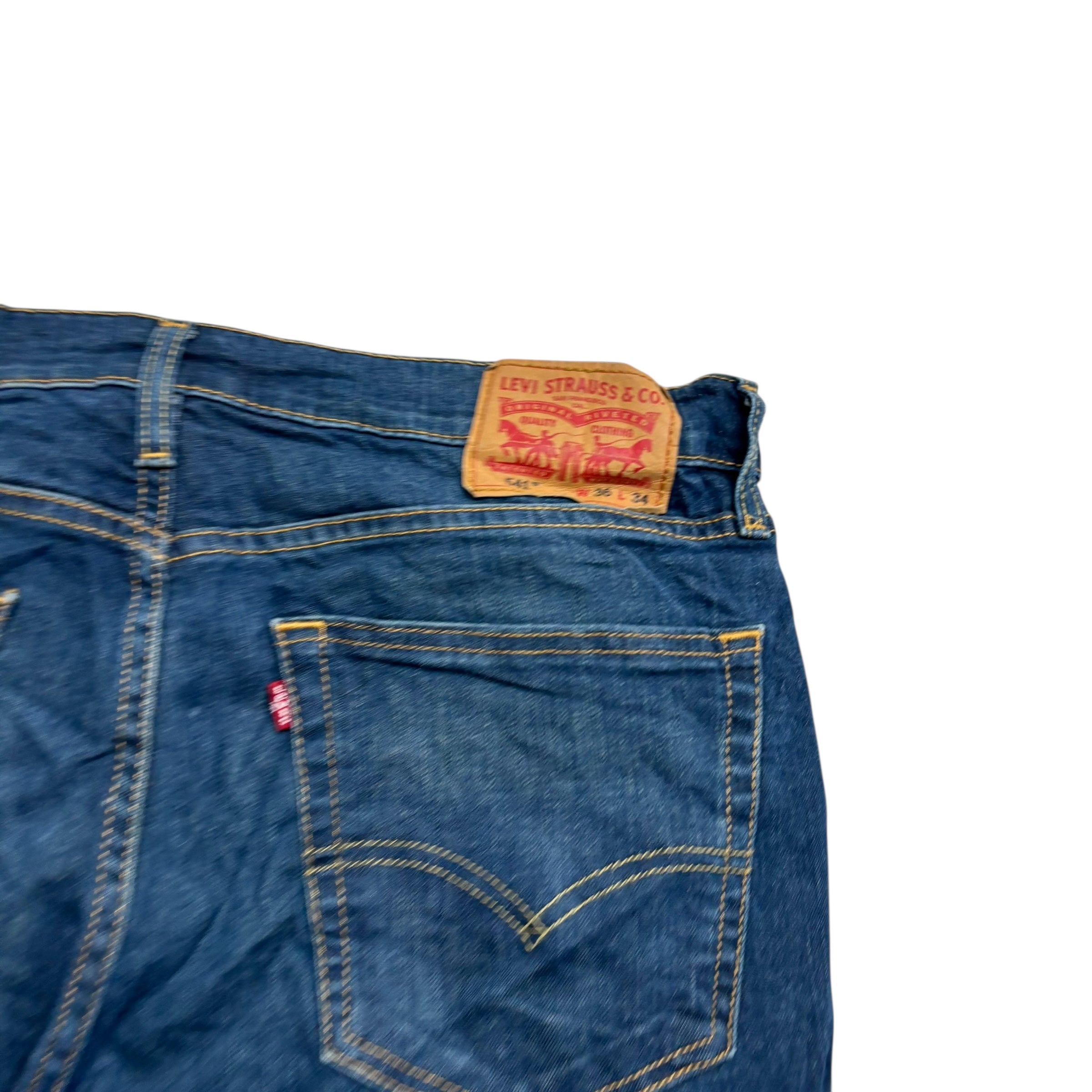 Levis 541 Jeans W36 L34 Mens Dark Blue Athletic Tapered Fit Stretch Denim (E)