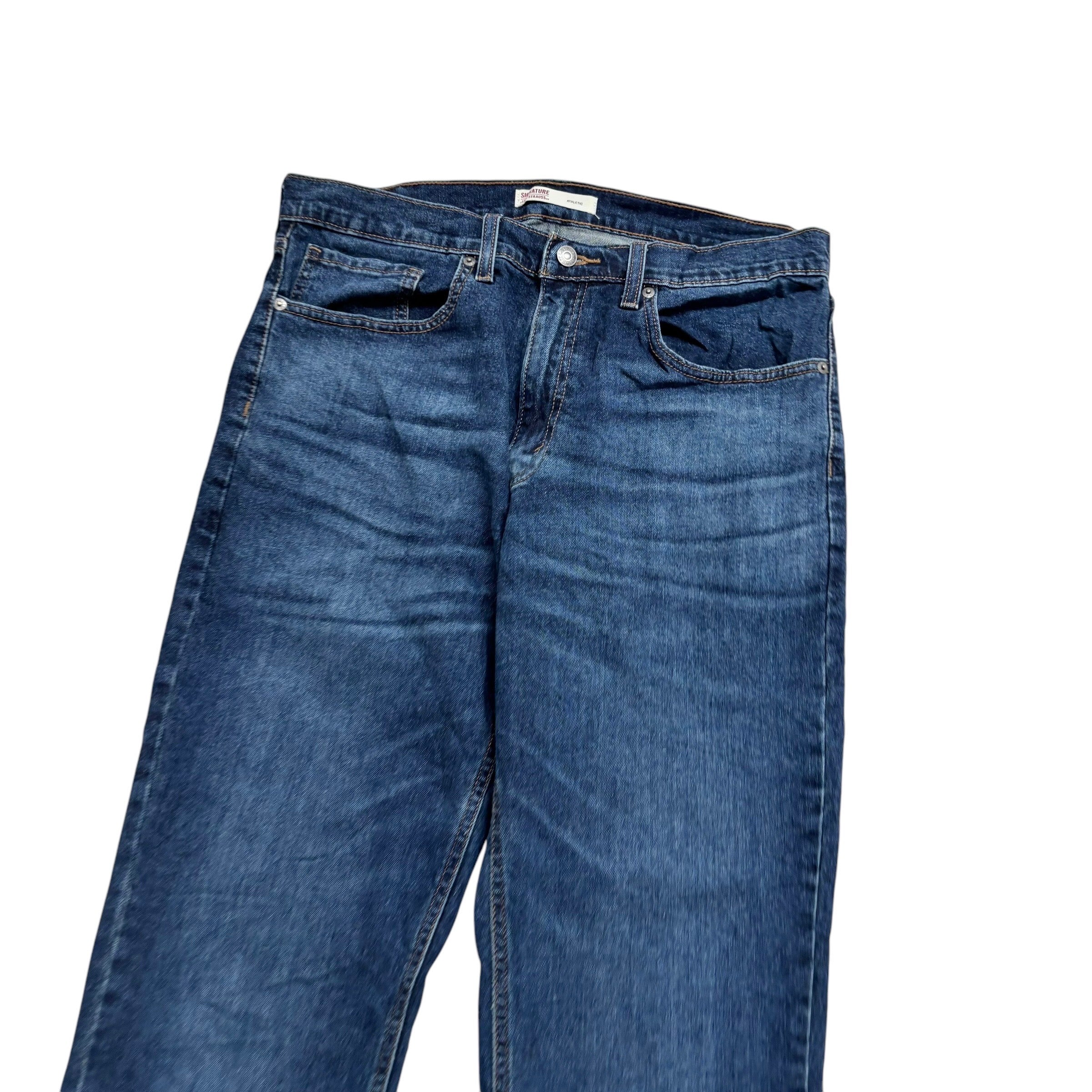 Levis Signature Jeans W34 L32 Mens Dark Blue Athletic Tapered Fit Stretch (E)