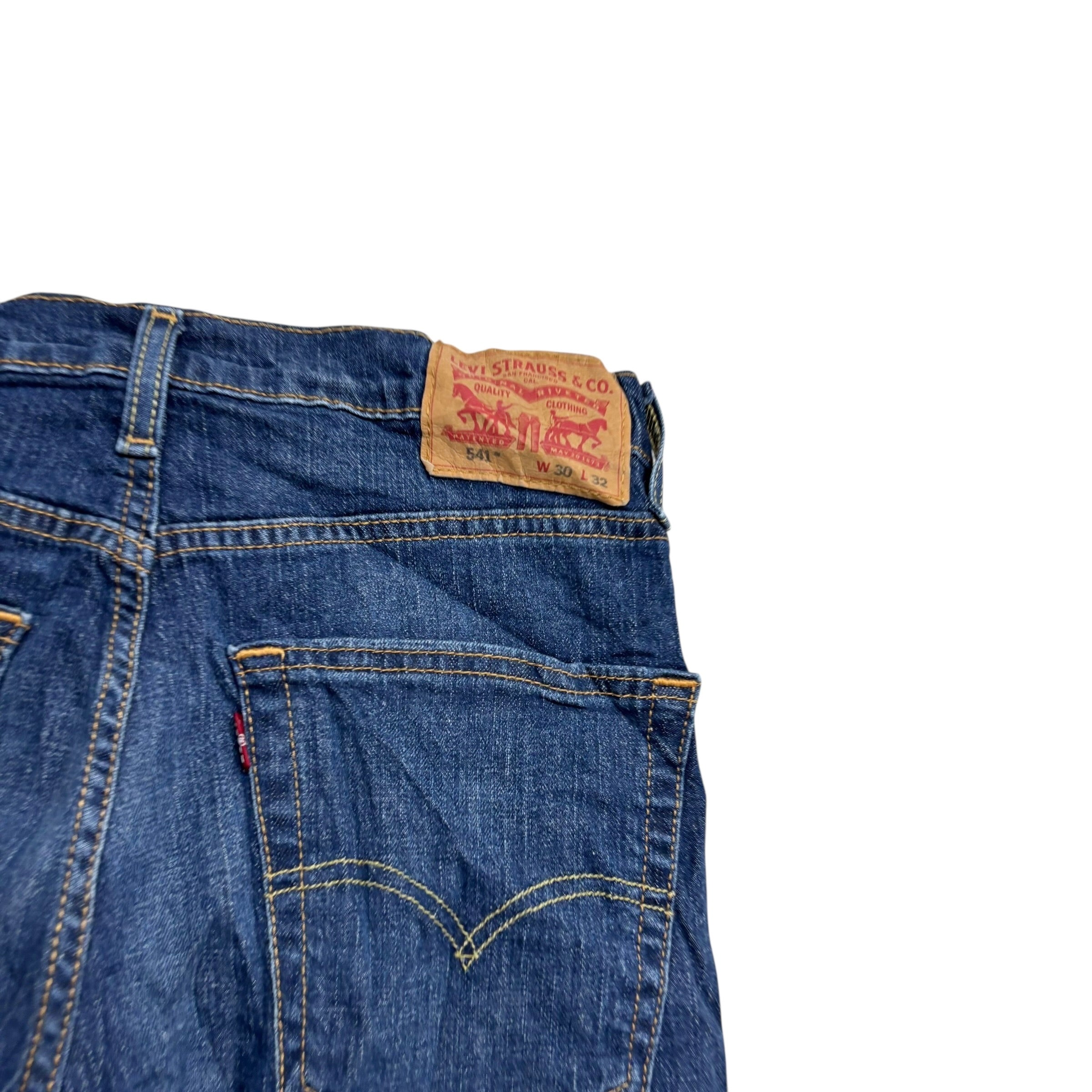 Levis 541 Jeans W30 L32 Mens Dark Blue Athletic Tapered Fit Stretch Denim (E)