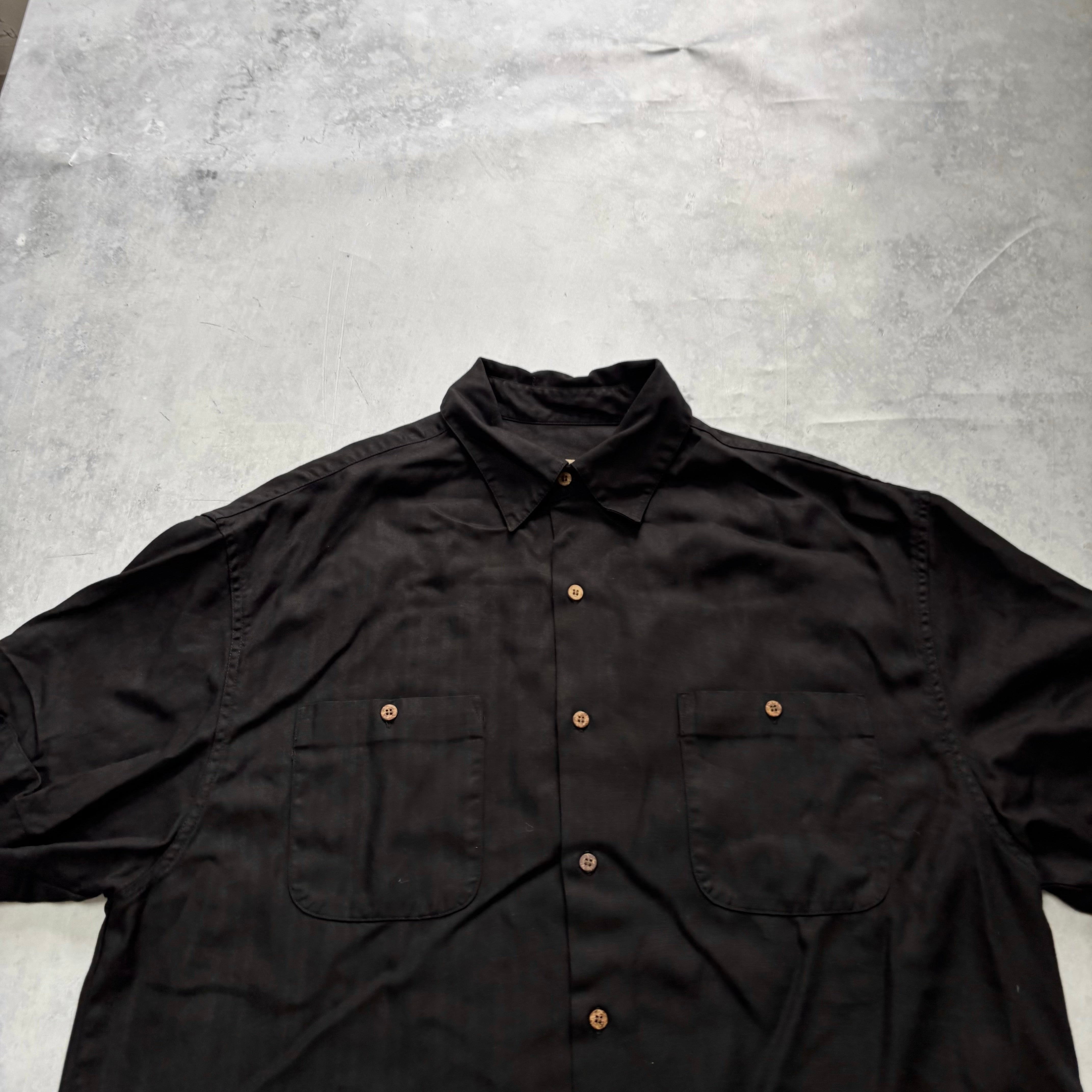 Vintage Shirt Mens Large Black Rayon Short Sleeve (E)