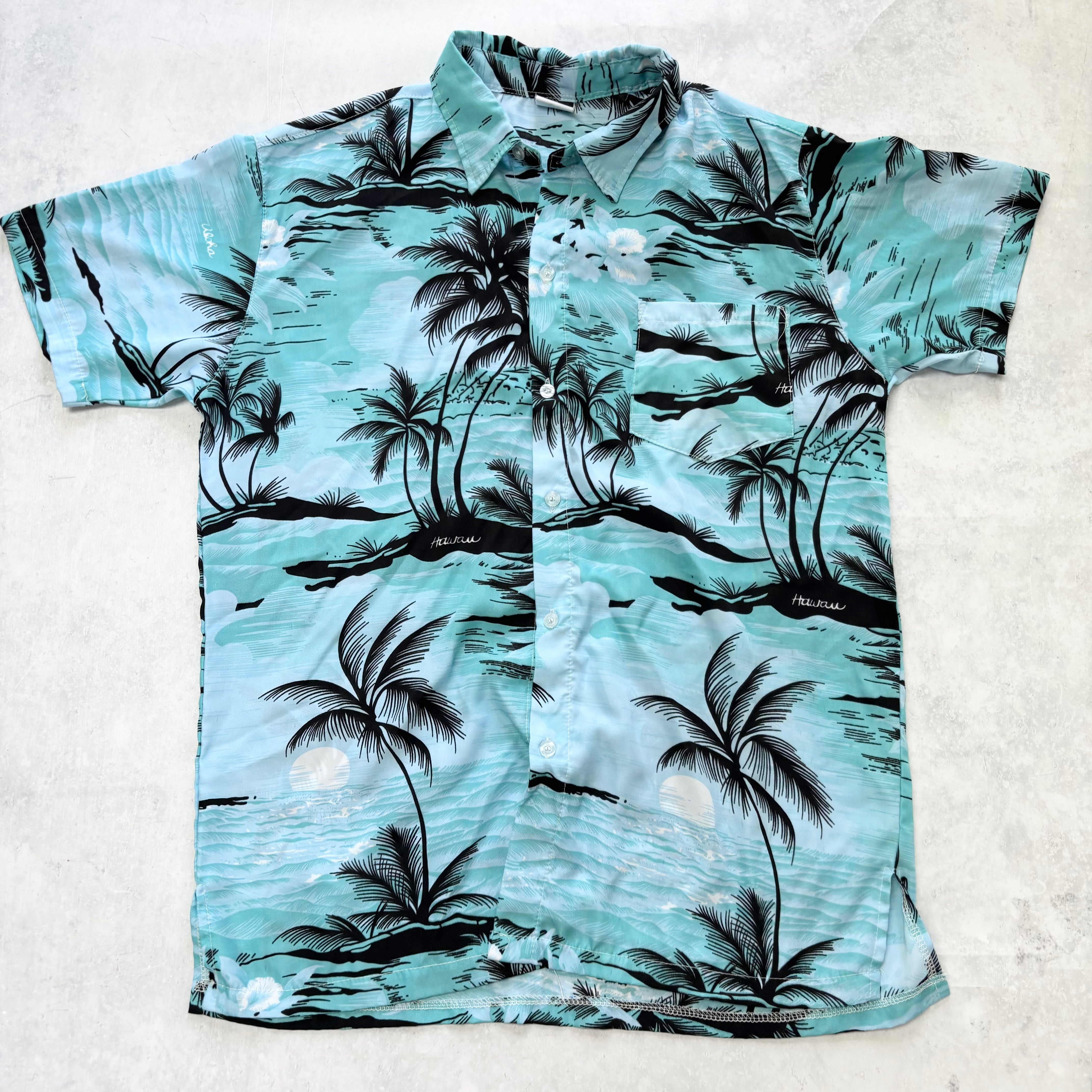 Hawaiian Shirt Mens Large Blue Floral Aloha Short Sleeve Cotton (E)