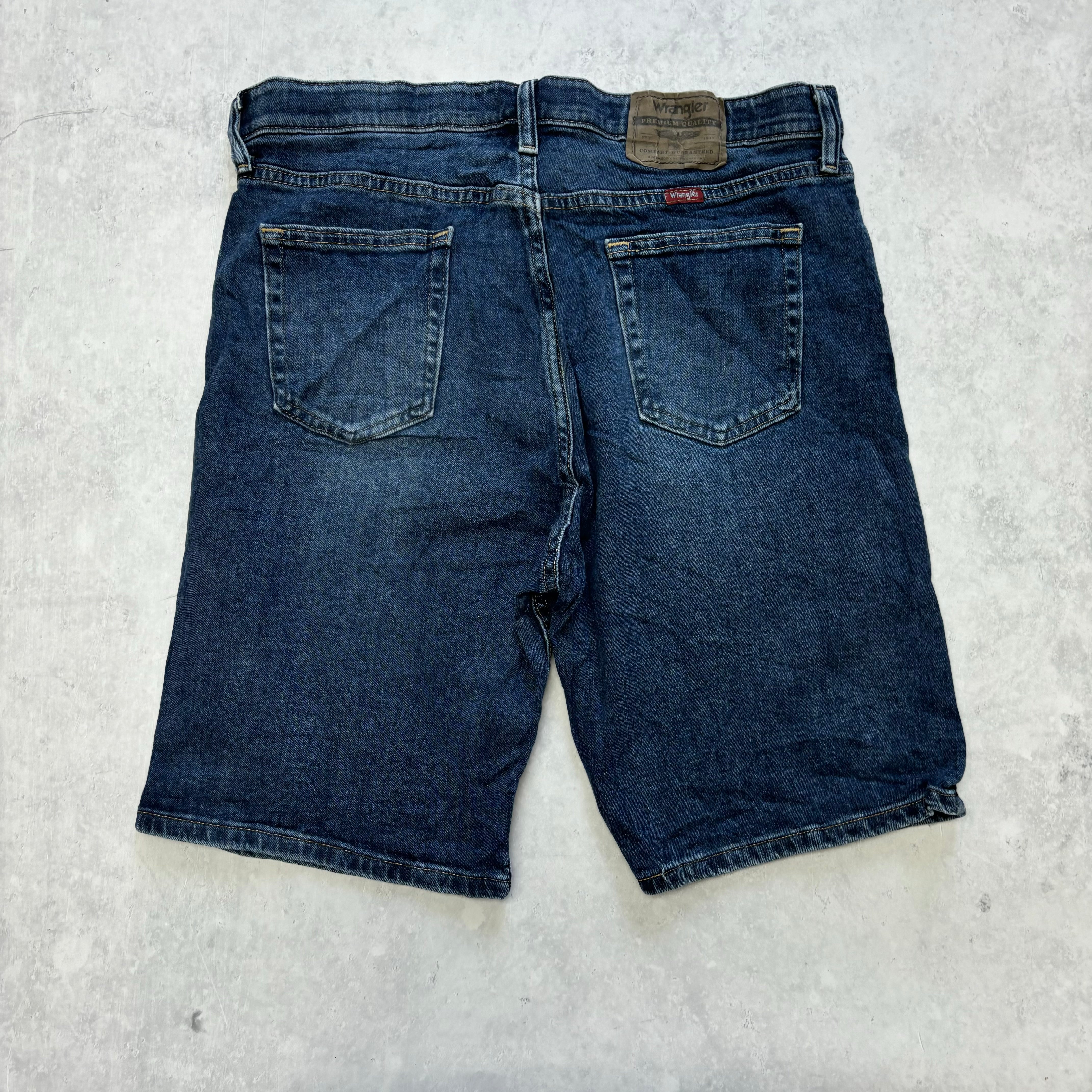 Vintage Wrangler Jorts W32 Mens Denim Shorts Dark Blue Regular Fit Stretch