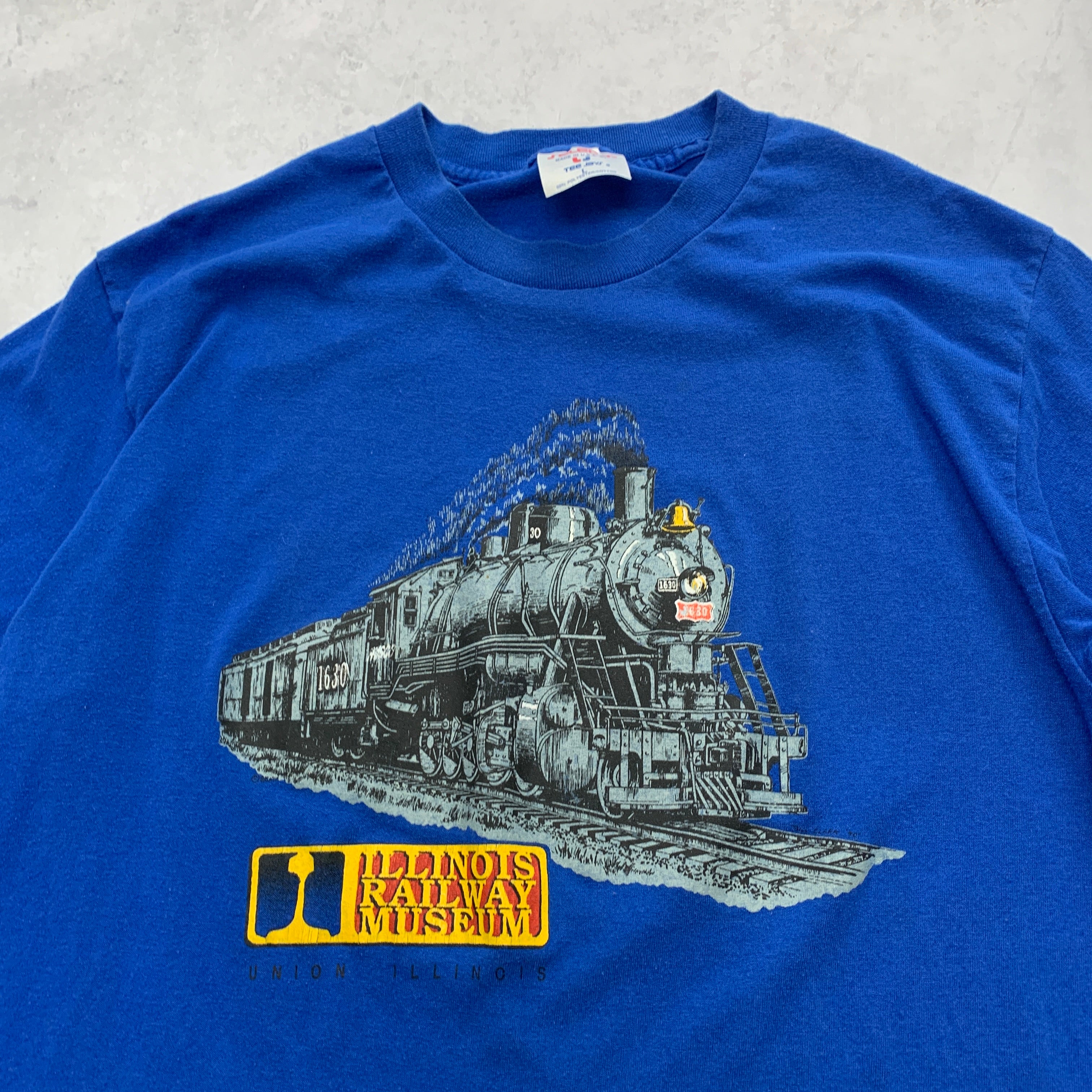 Vintage T Shirt Mens Medium Blue Single Stitch Graphic Print 90s Train Tourist