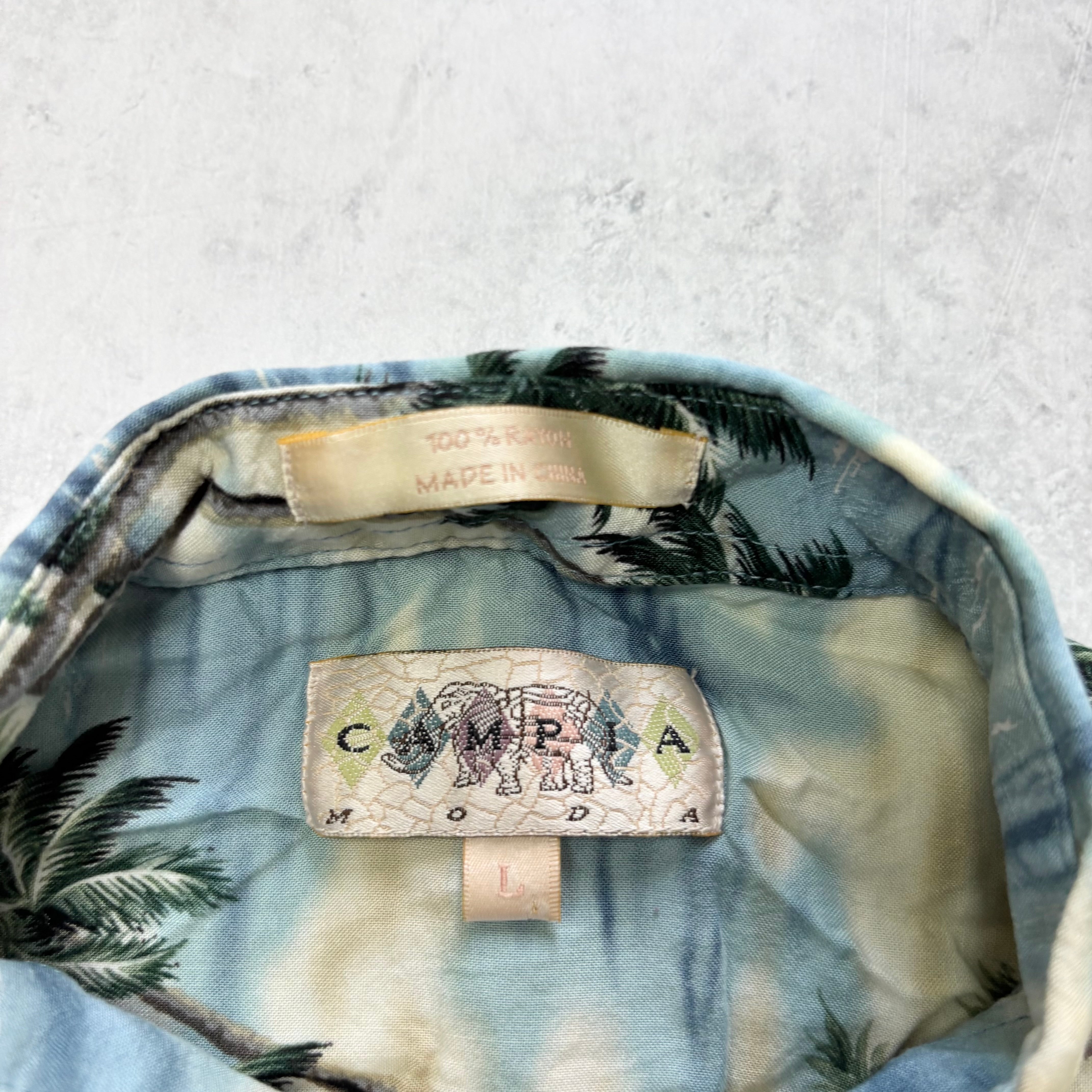 Vintage Hawaiian Shirt Mens Large Blue Floral Aloha Short Sleeve Rayon (E)