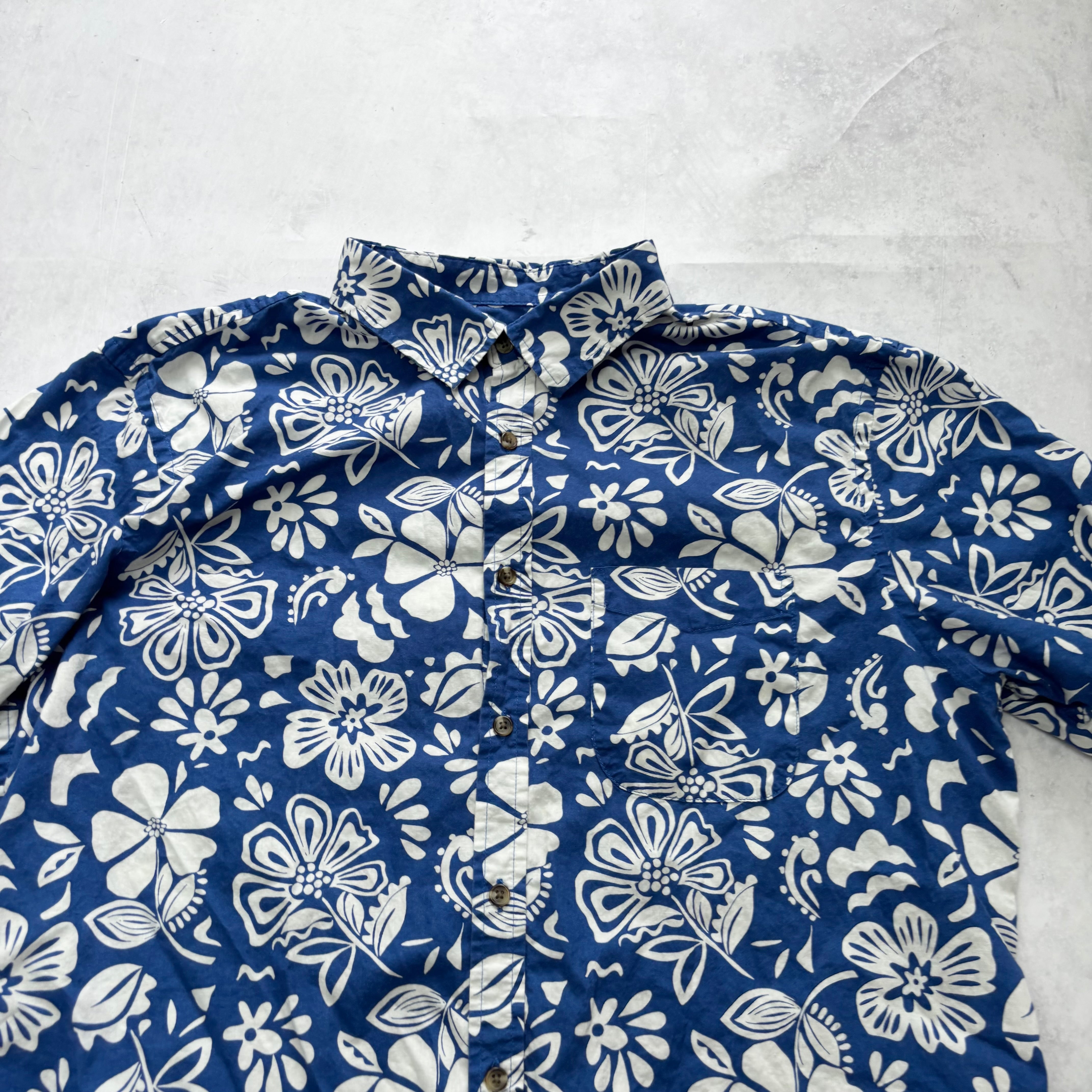 Old Navy Hawaiian Shirt Mens XL Blue Regular Fit Short Sleeve Cotton (E)