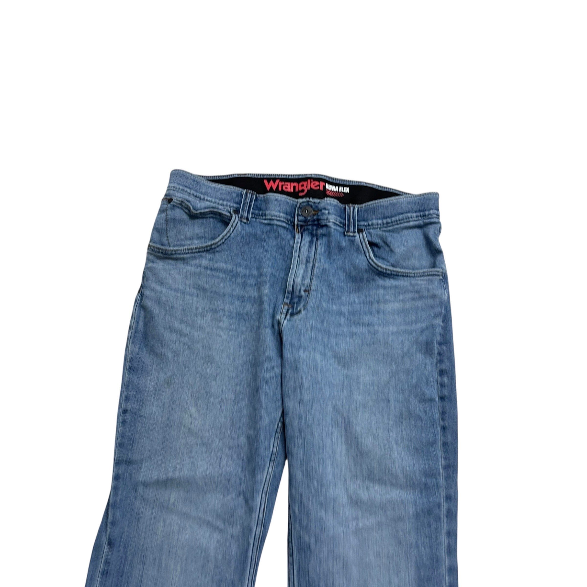 Wrangler Jeans W38 L30 Mens Mid Blue Regular Straight Fit Stretch Denim