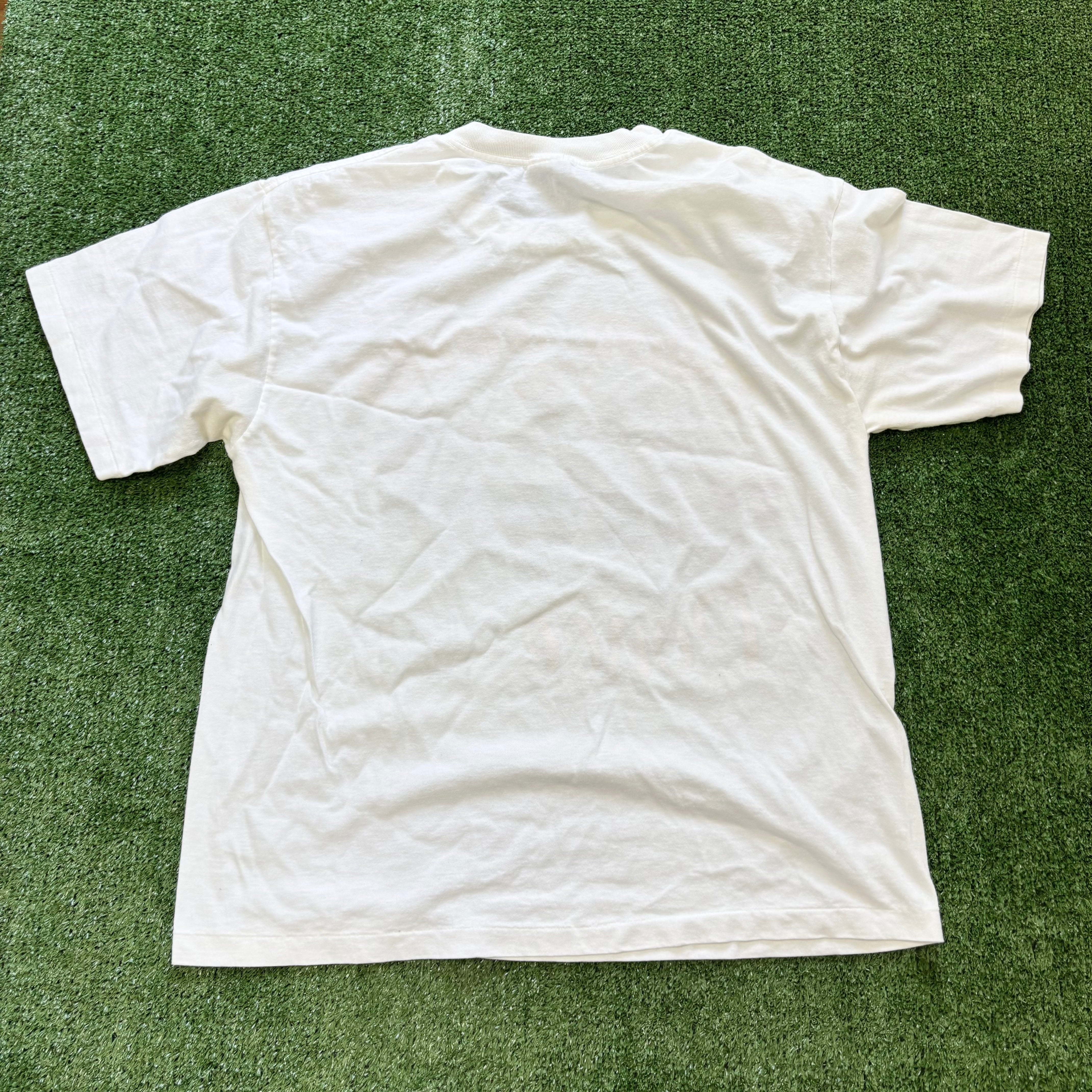 Vintage T Shirt Mens Medium White Single Stitch Graphic Print 90s