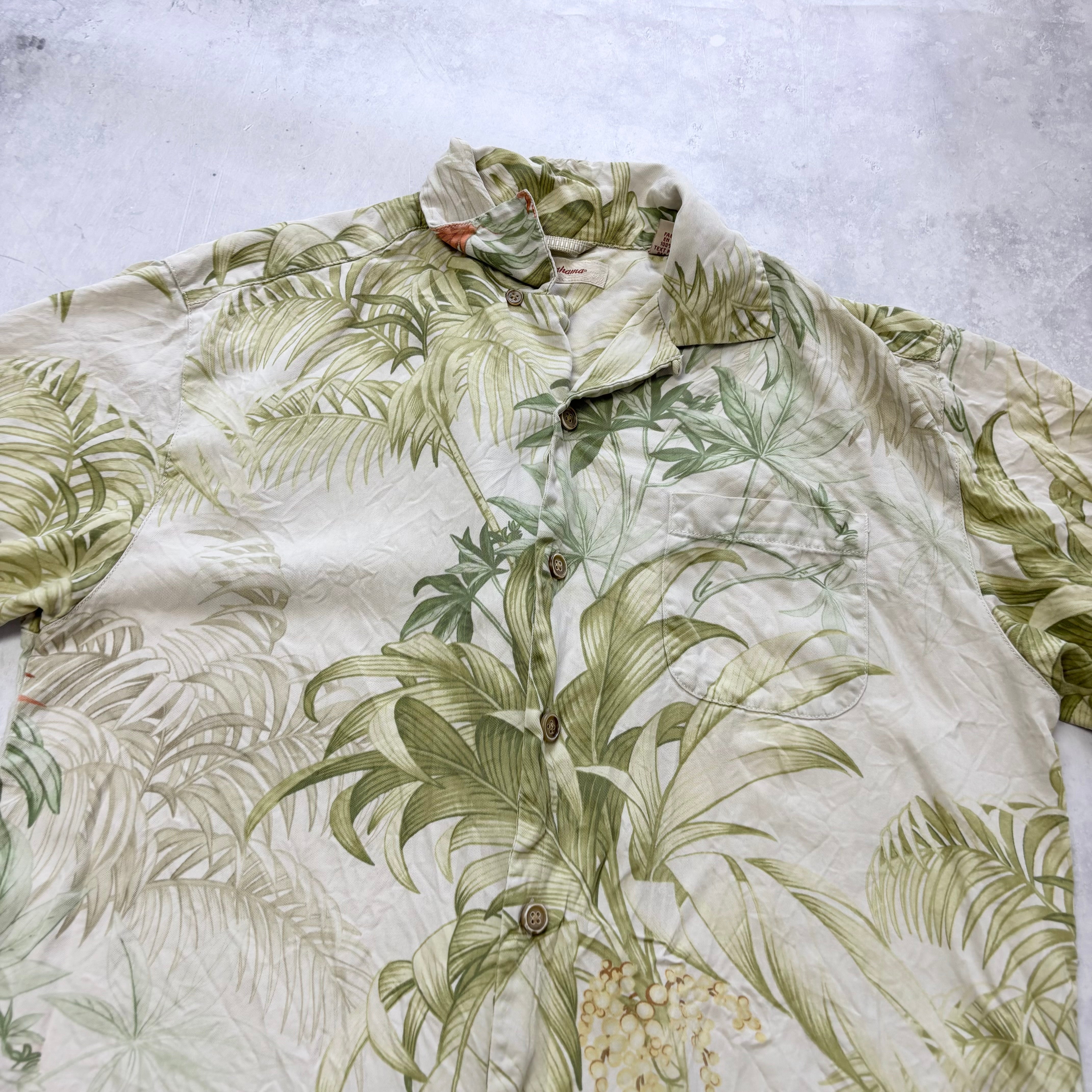 Vintage Hawaiian Shirt Mens Small Green Floral Aloha Tommy Bahama Silk (E)