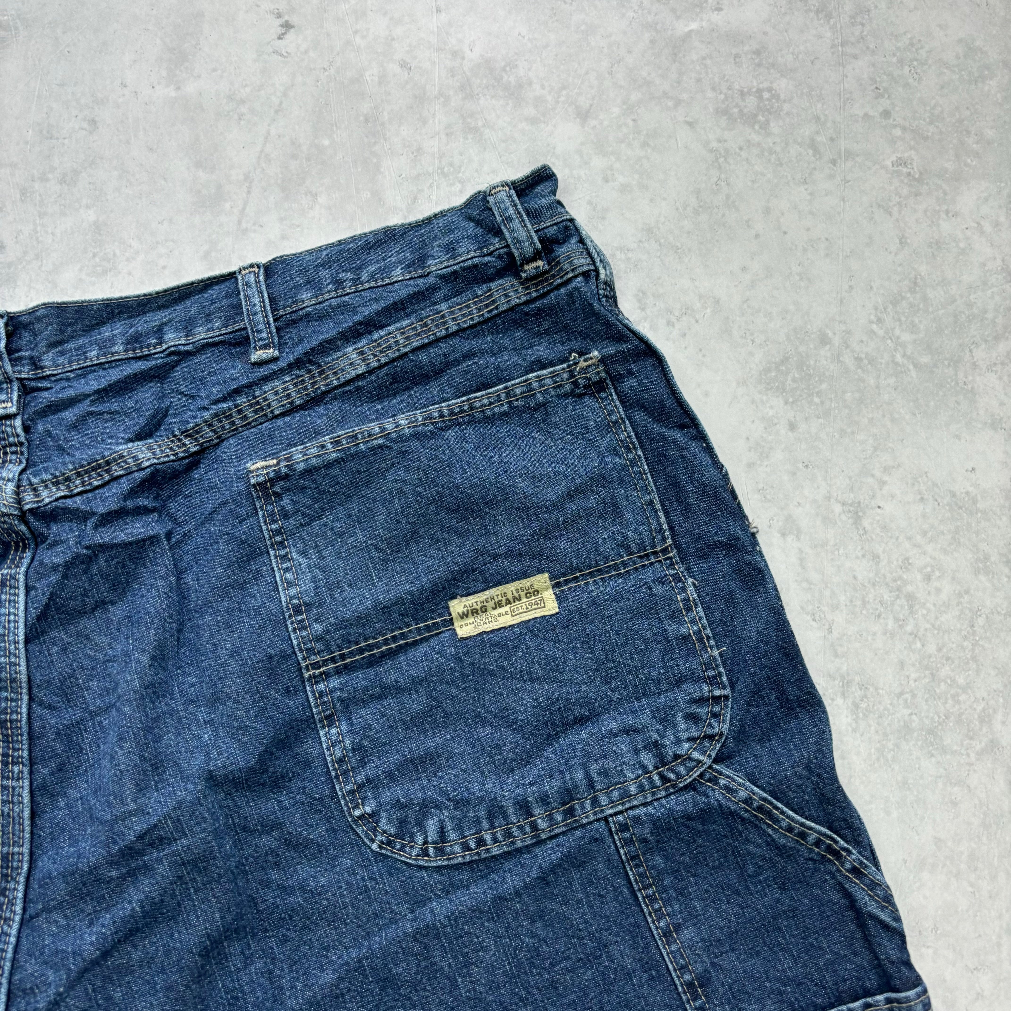 Vintage Wrangler Jorts W42 Mens Denim Shorts Dark Blue Baggy Relaxed Carpenter