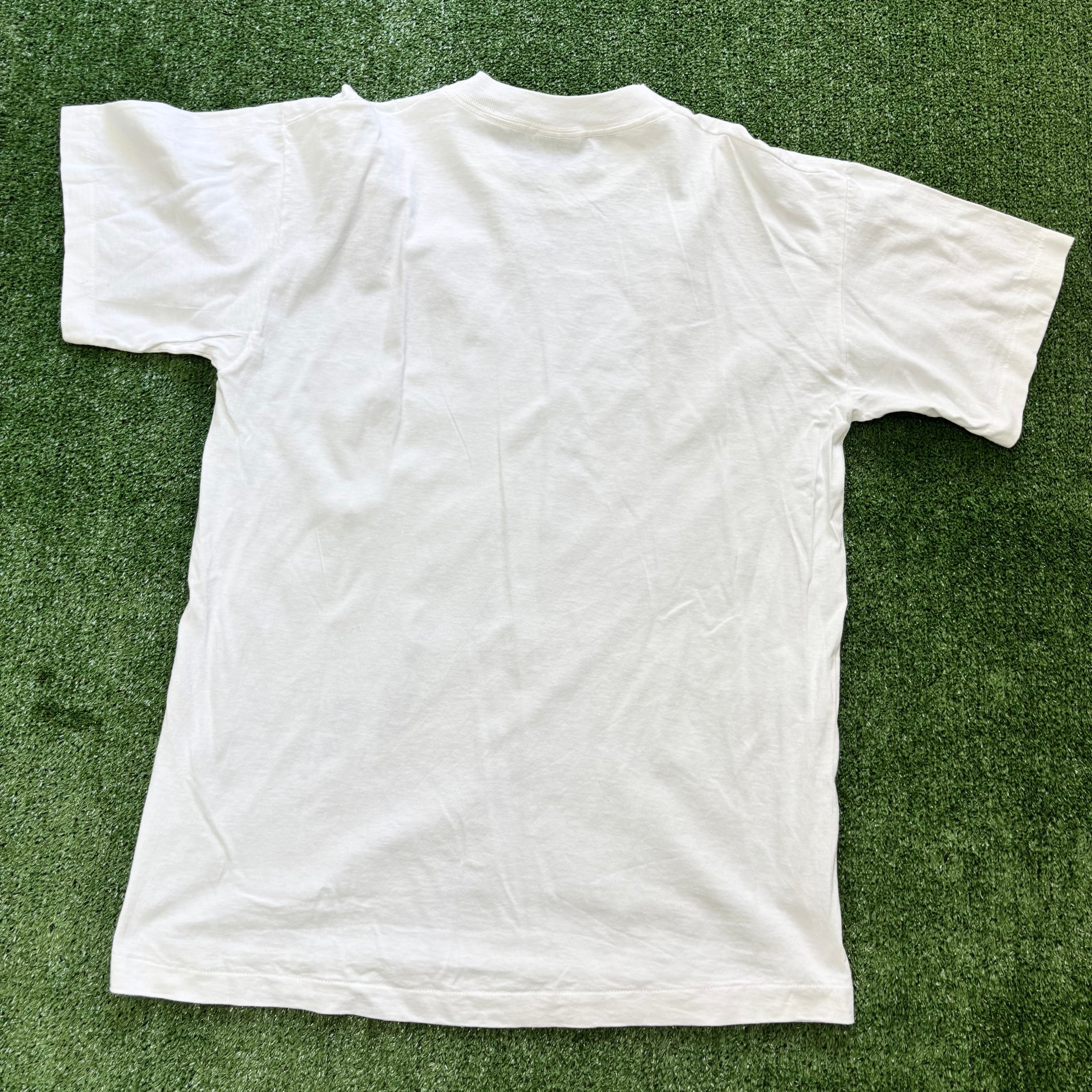 Vintage T Shirt Mens Large White Single Stitch Graphic Print 90s USA (E)