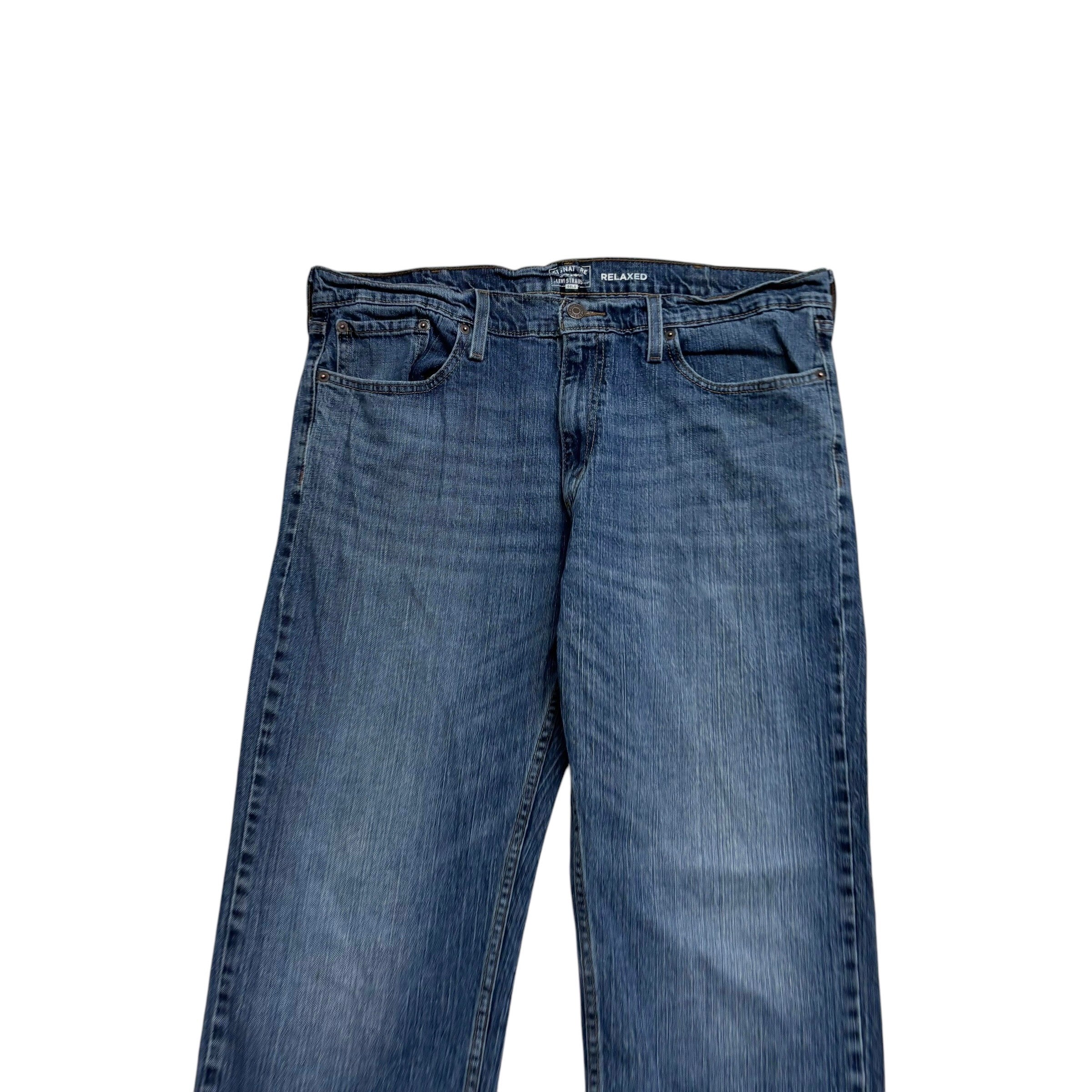 Levis Signature Jeans W38 L31 Mens Mid Blue Relaxed Straight Stretch Denim (F)