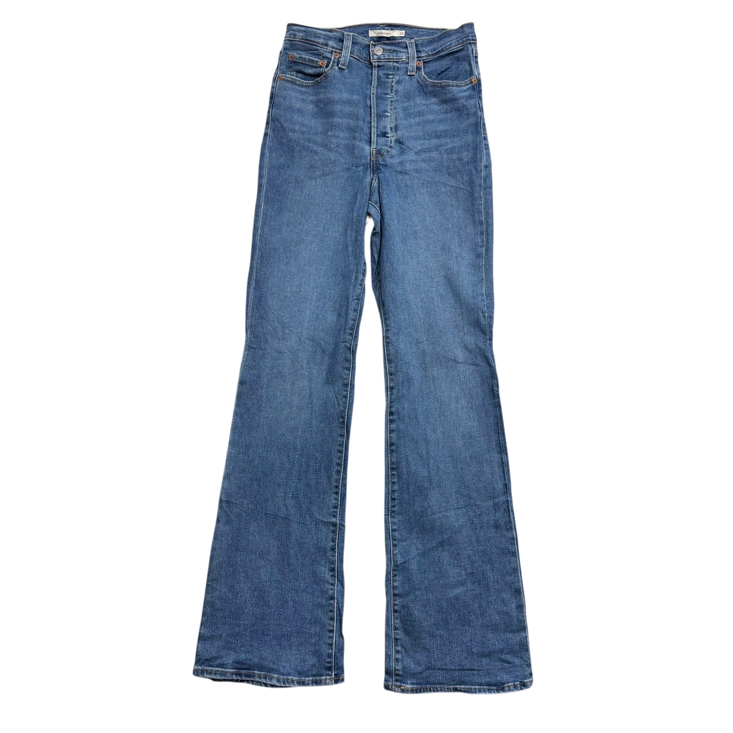 Levis Jeans W28 L33 Womens Ribcage Bootcut Mid Blue Stretch Denim (E)