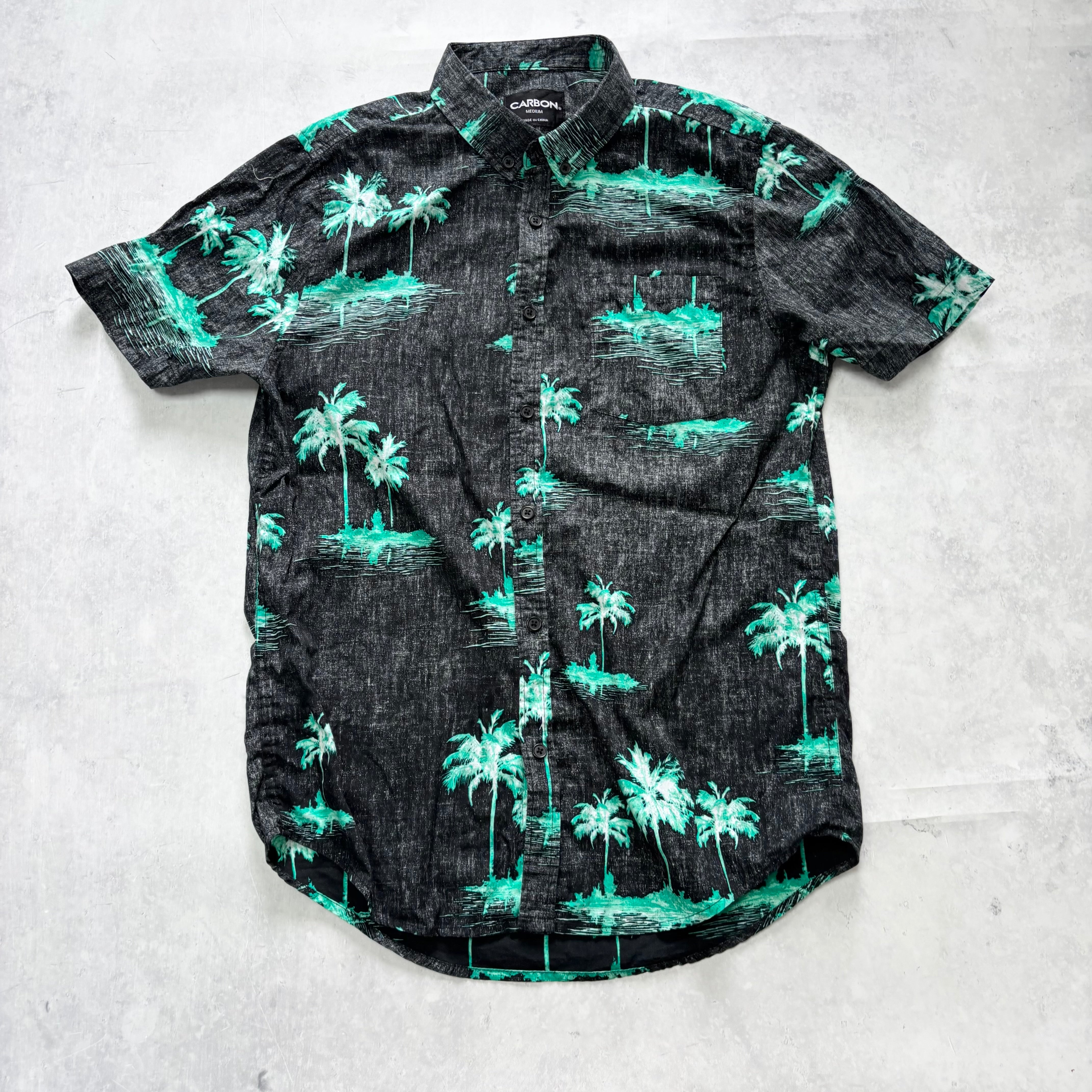 Hawaiian Shirt Mens Medium Black Floral Aloha Short Sleeve Cotton (E)