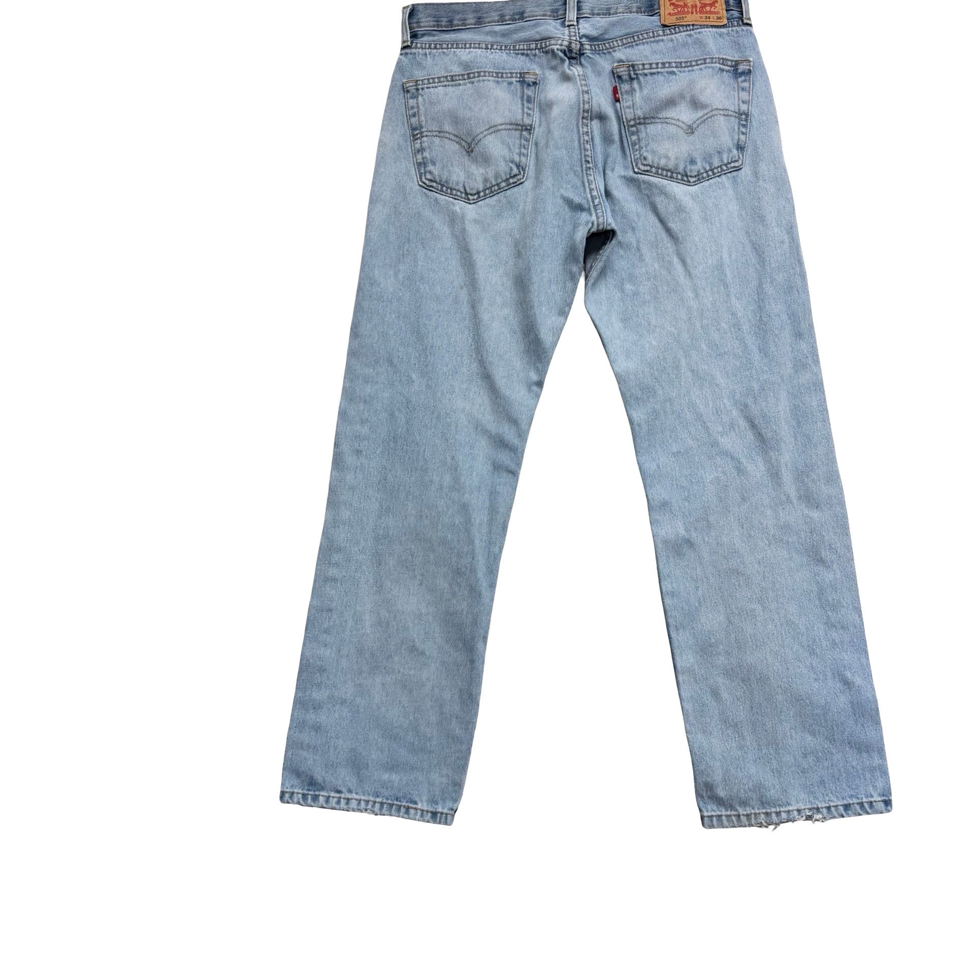 Levis 505 Jeans W34 L30 Mens Light Blue Regular Straight Fit Denim (F)