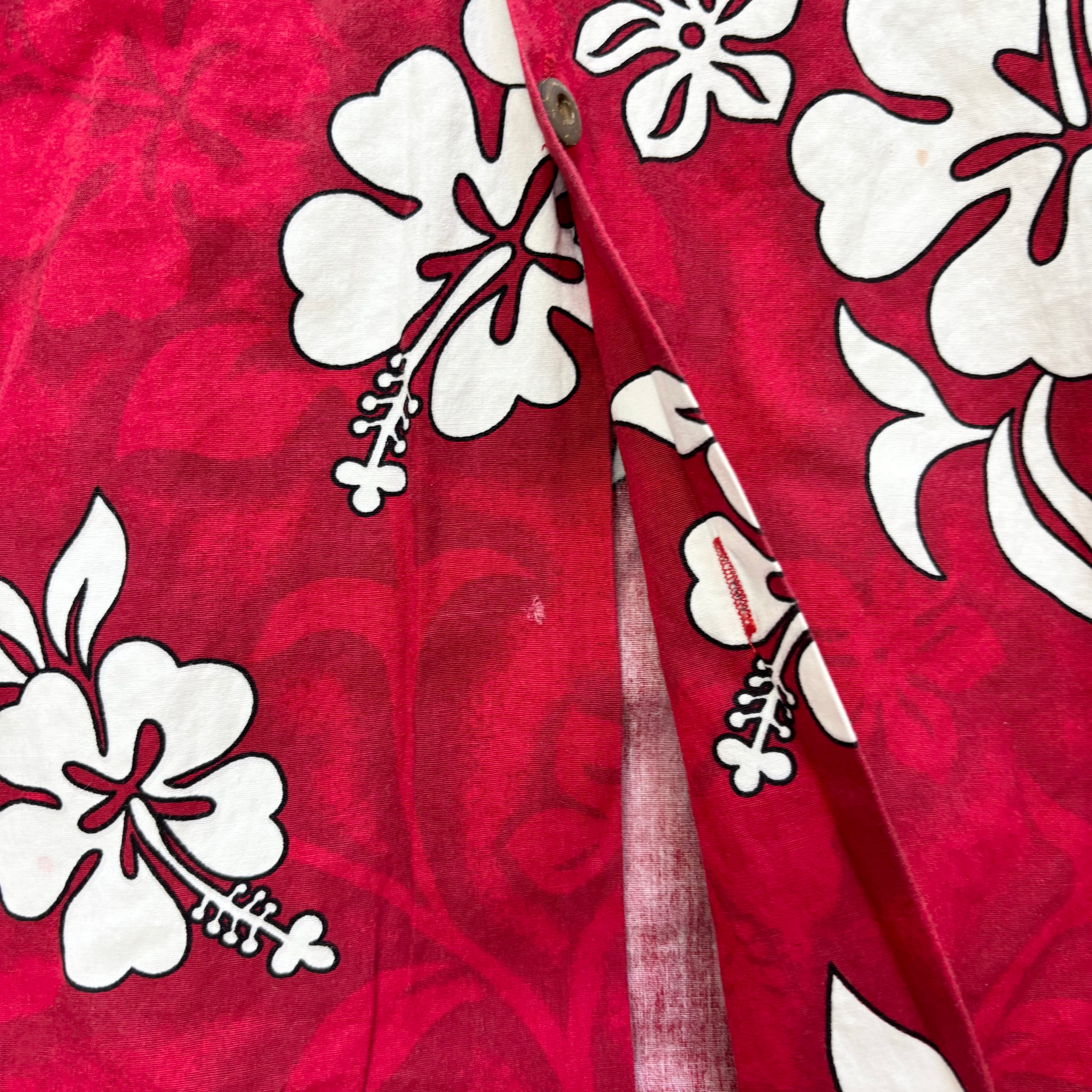 Vintage Hawaiian Shirt Mens Large Red Floral Aloha Short Sleeve Cotton