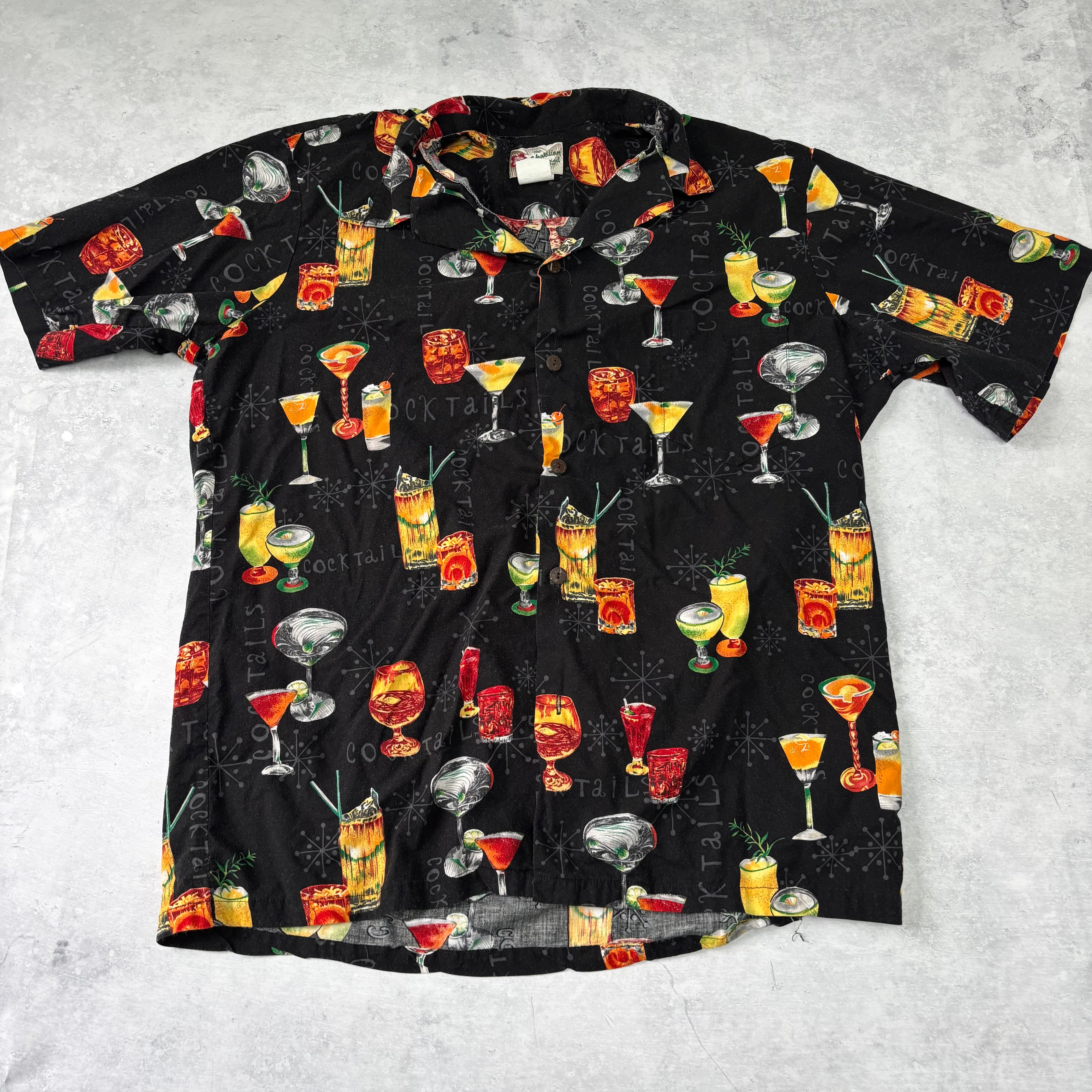 Vintage Hawaiian Shirt Mens XXL Black Floral Short Sleeve Cotton Blend