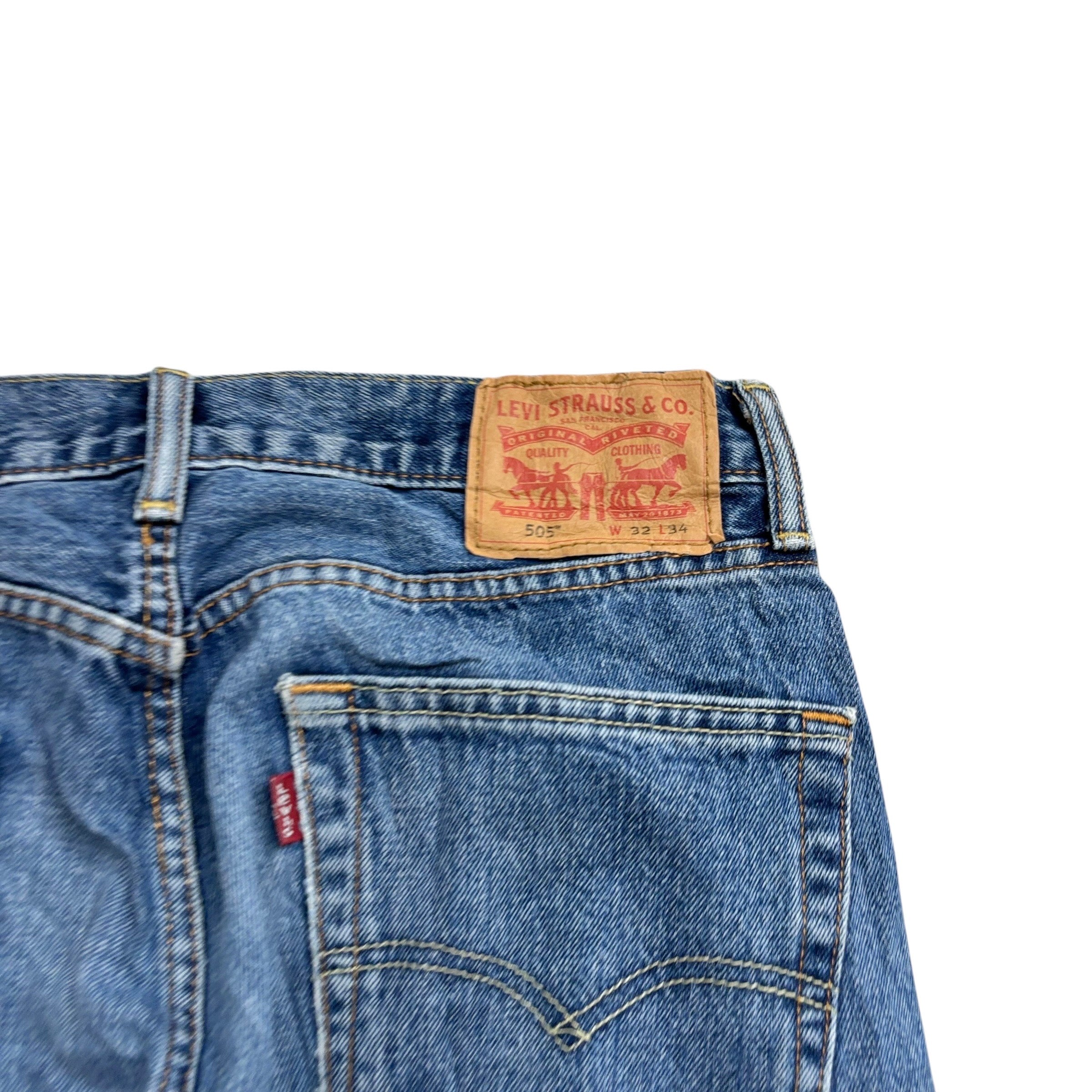Levis 505 Jeans W32 L34 Mens Mid Blue Regular Straight Fit Denim (E)