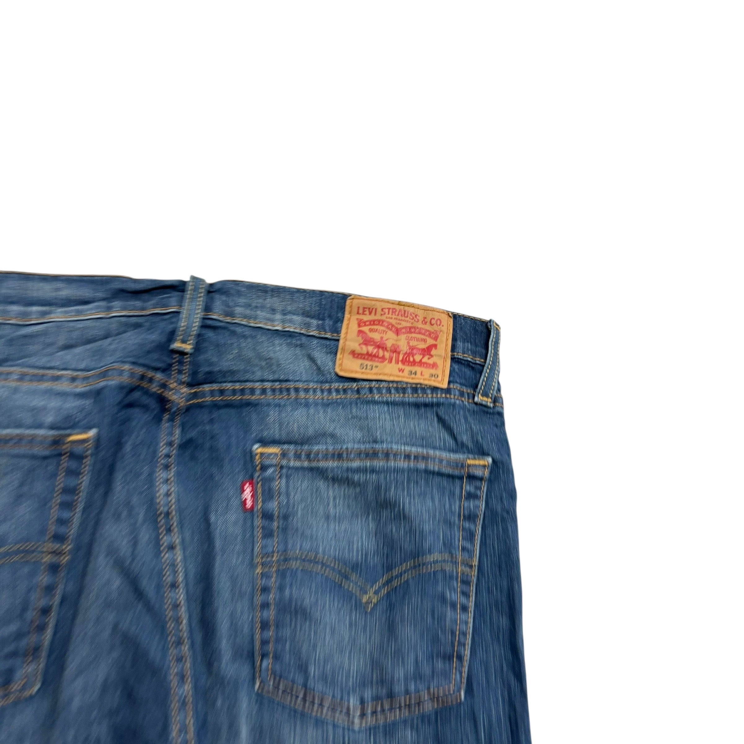 Levis 513 Jeans W34 L30 Mens Dark Blue Slim Straight Fit Stretch Denim (E)