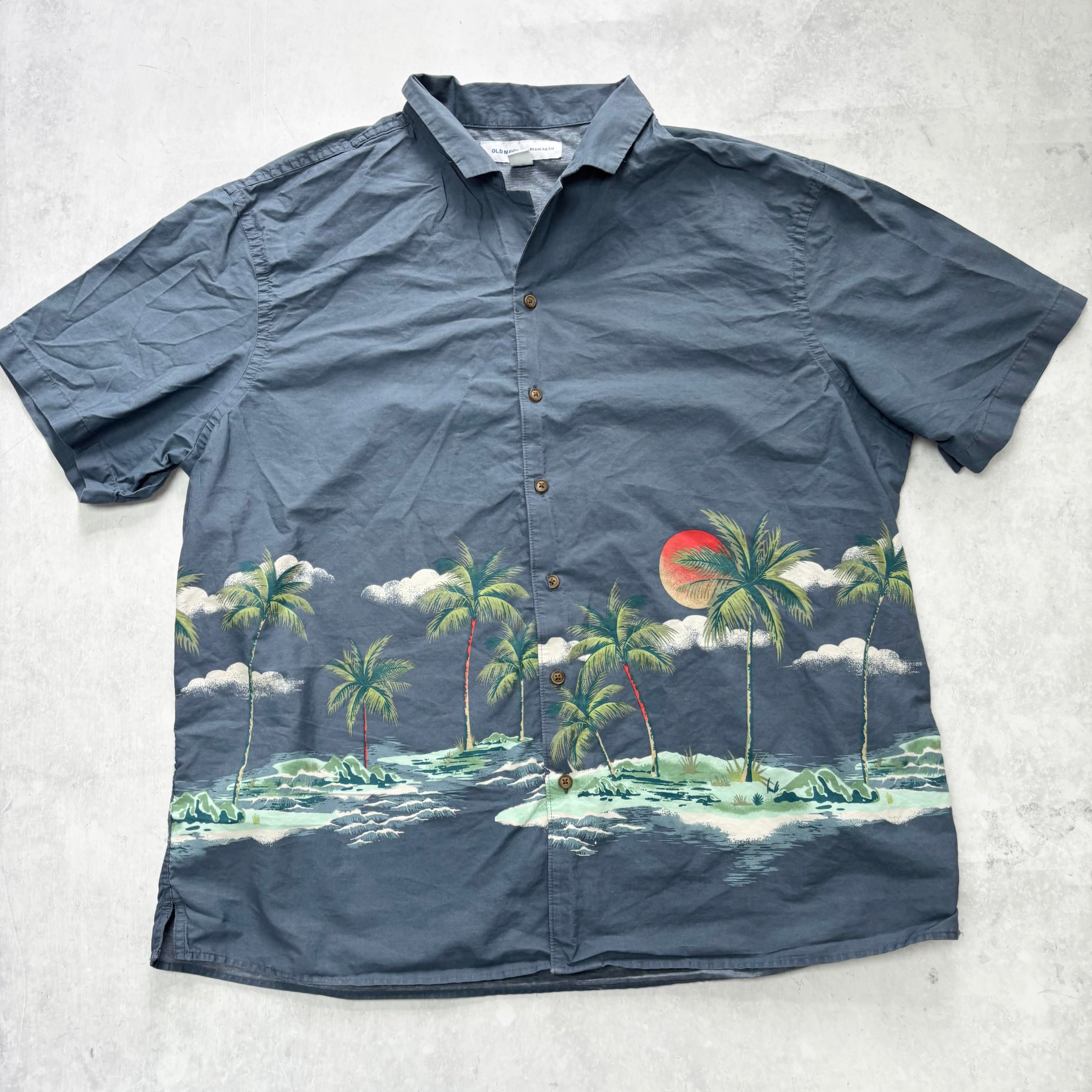 Hawaiian Shirt Mens XXL Navy Floral Aloha Short Sleeve Cotton Regular Fit (E)