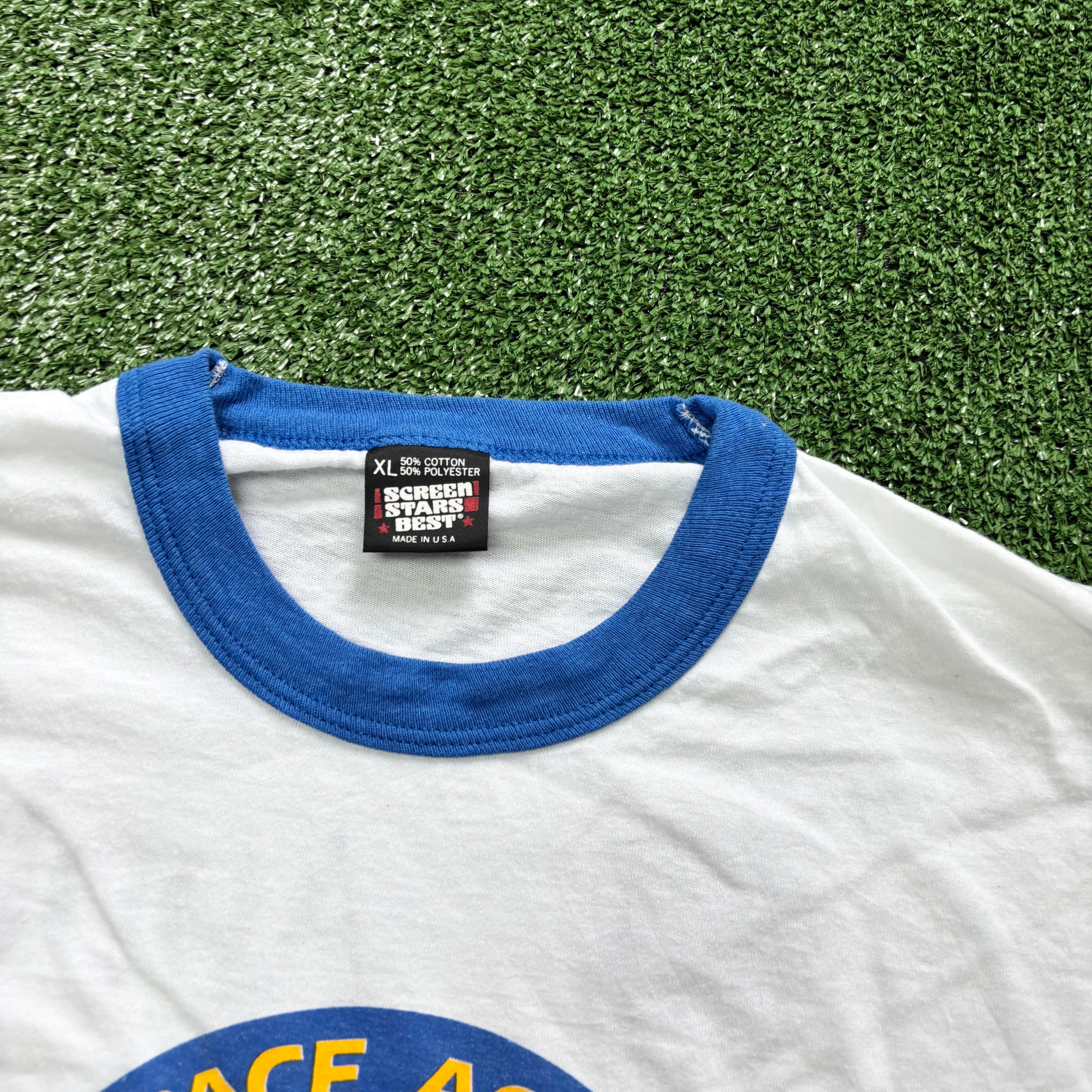 Vintage Ringer T Shirt Mens XL White Single Stitch Graphic Print 90s Apple (E)