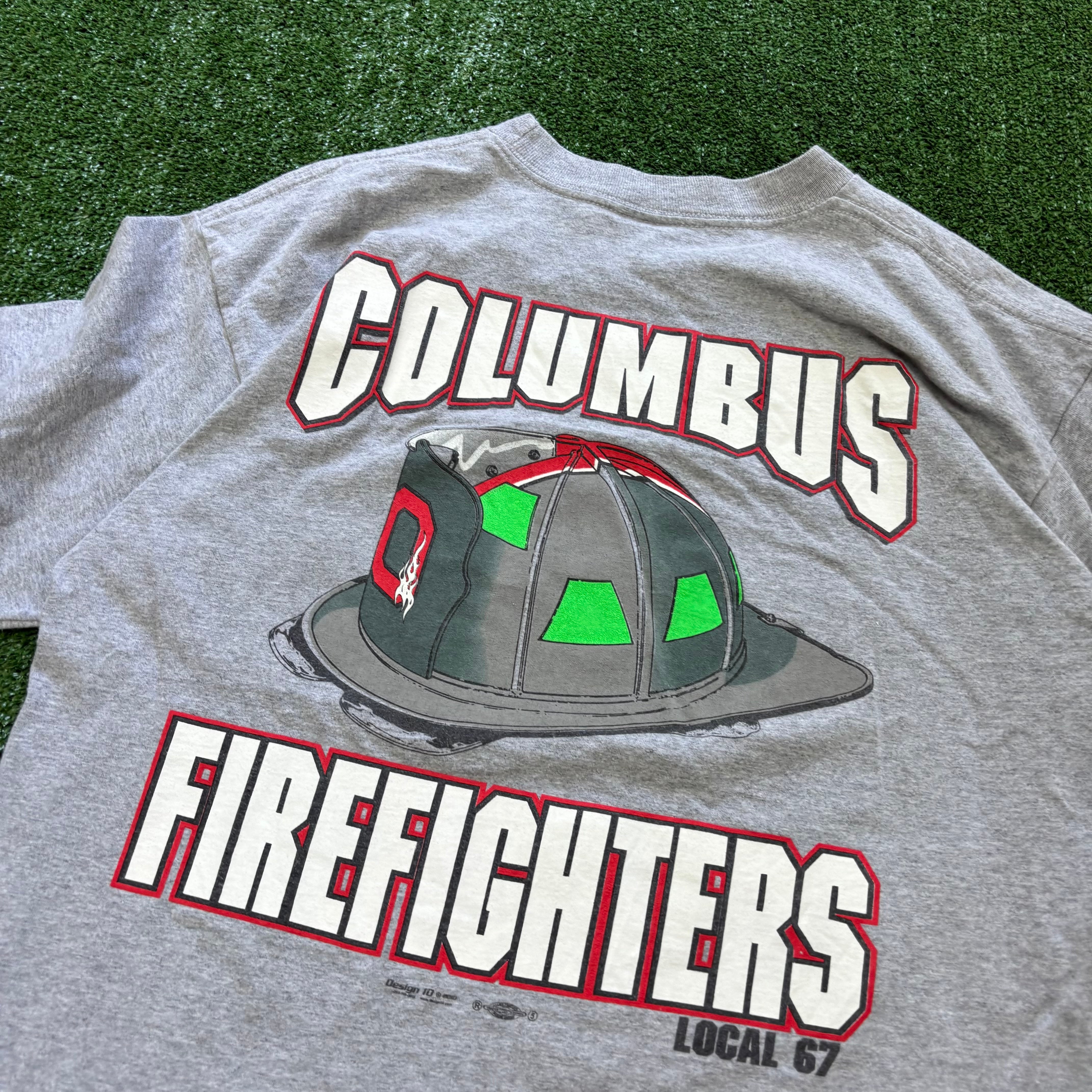 Vintage T Shirt Mens Large Grey Graphic Print 00s USA Firefighters (E)