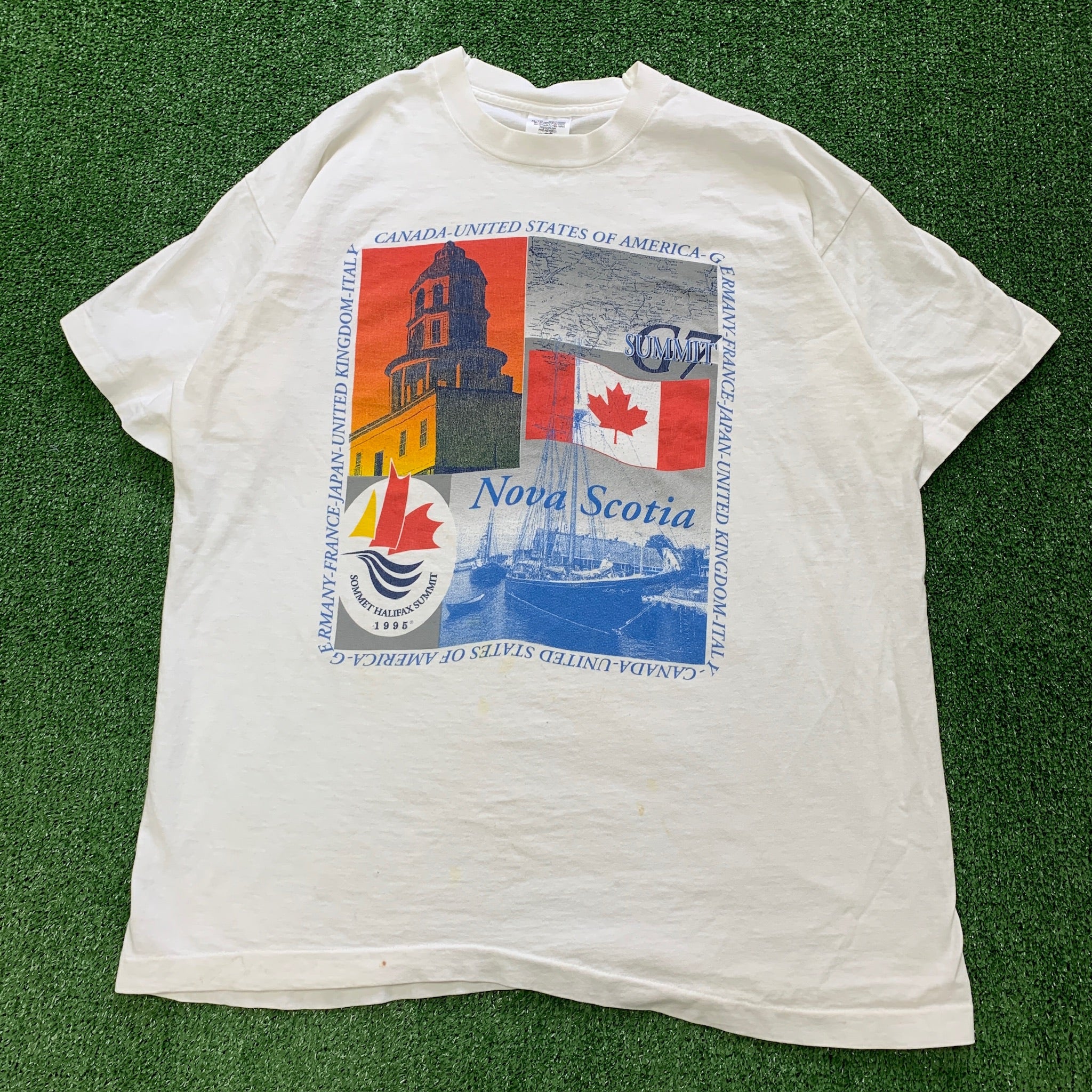 Vintage T Shirt Mens XL White Single Stitch Graphic Print 90s USA Sailing