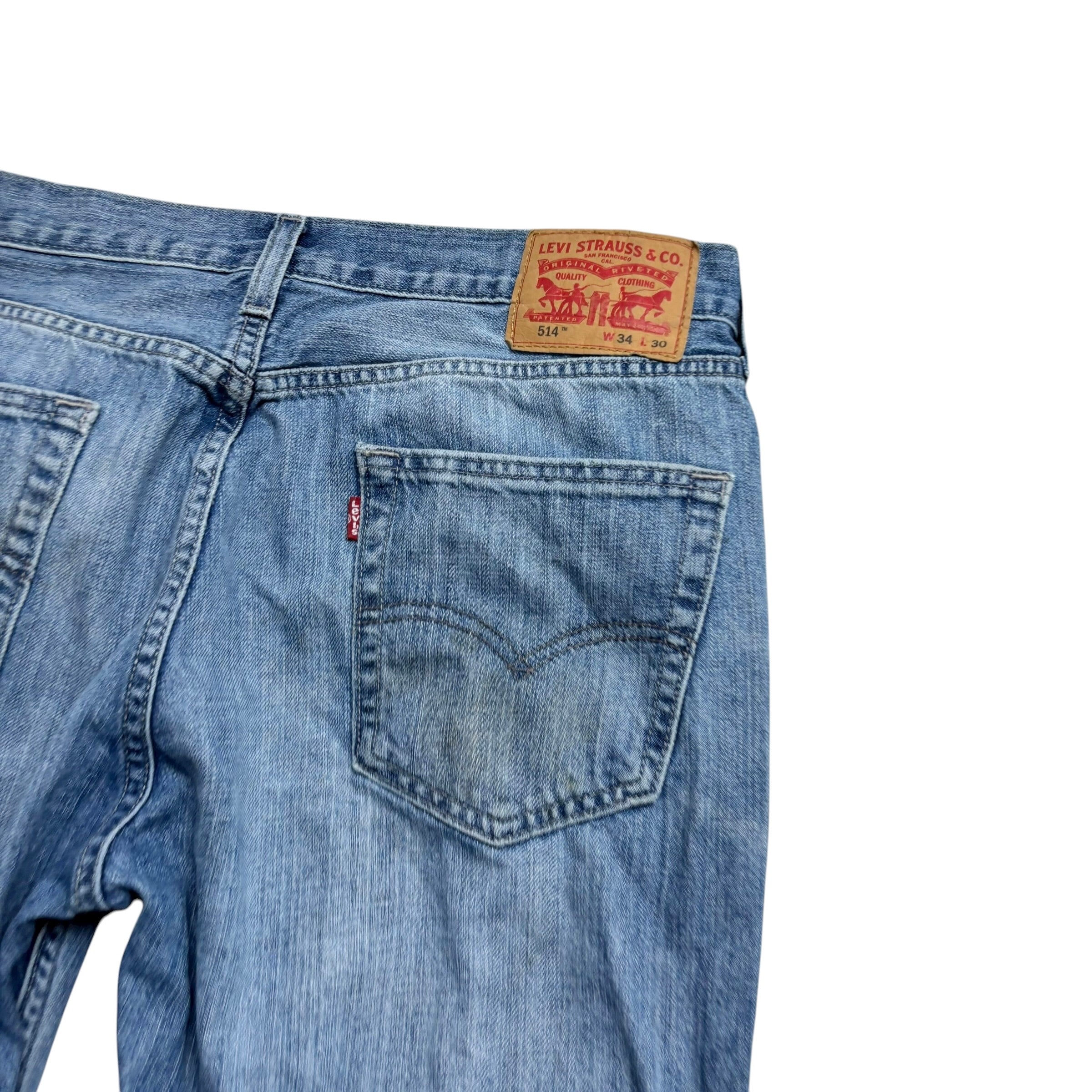 Levis 514 Jeans W34 L29 Mens Mid Blue Regular Straight Fit Denim (F)