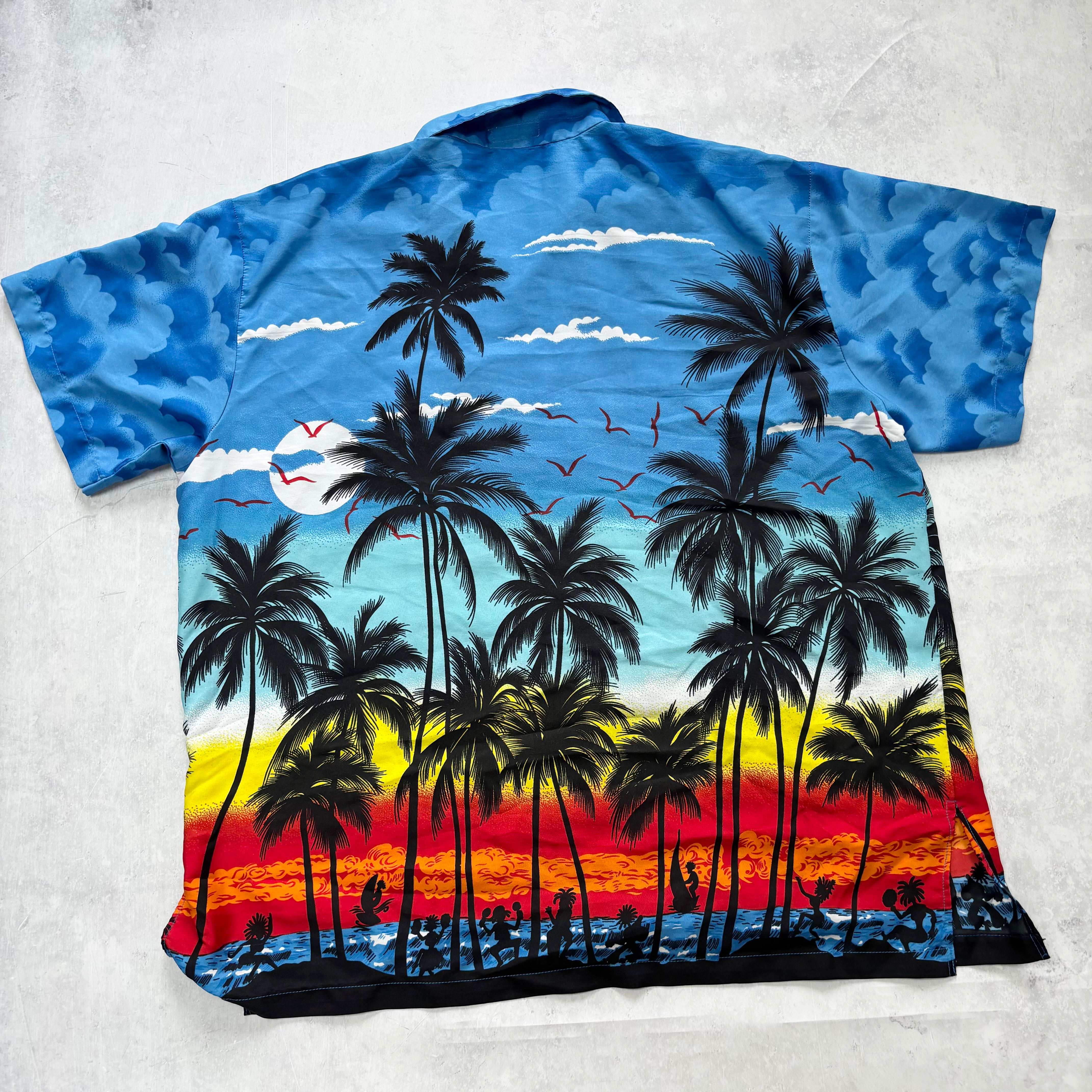 Hawaiian Shirt Mens XL Blue Floral Aloha Short Sleeve Polyester (E)