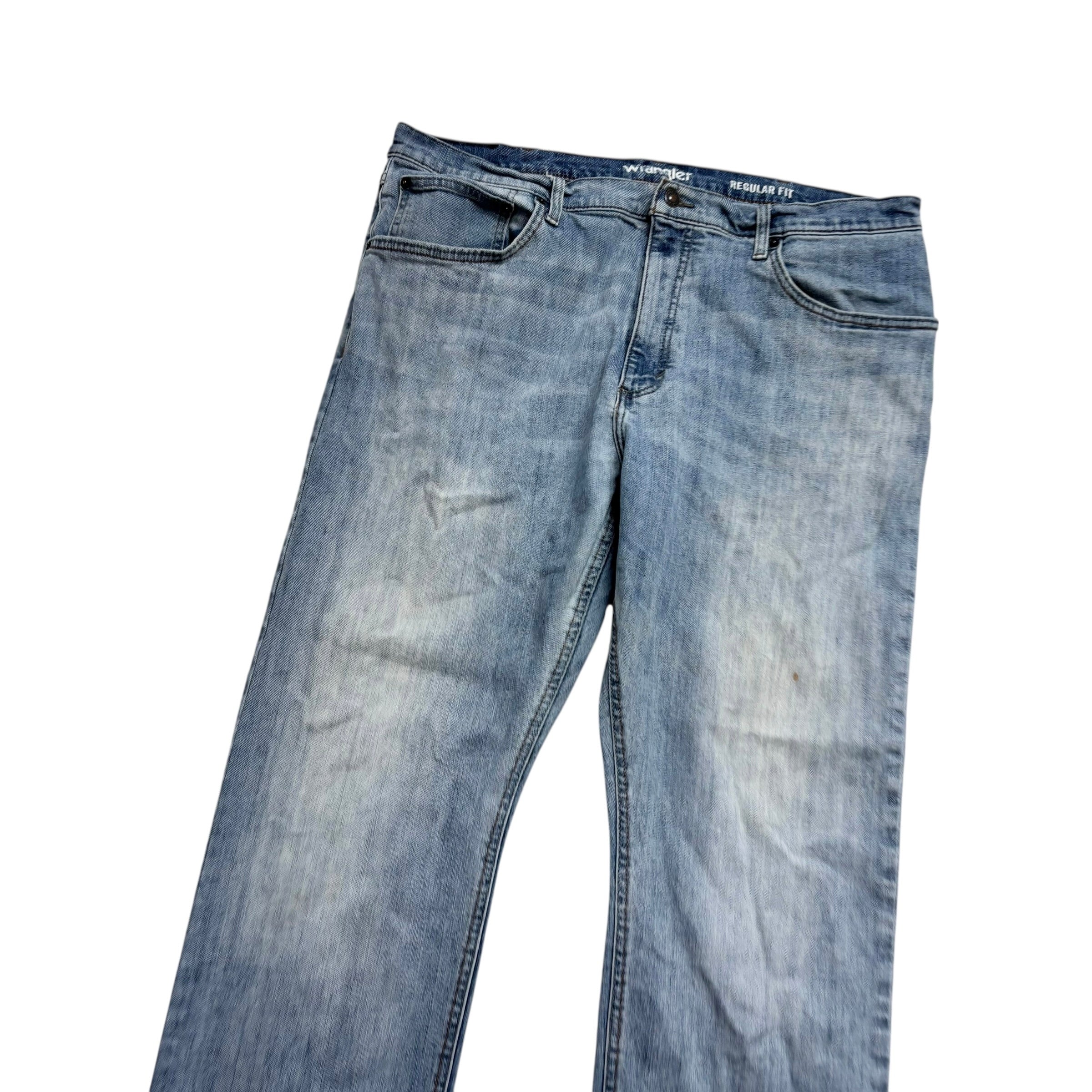 Wrangler Jeans W40 L30 Mens Mid Blue Regular Straight Fit Stretch Denim