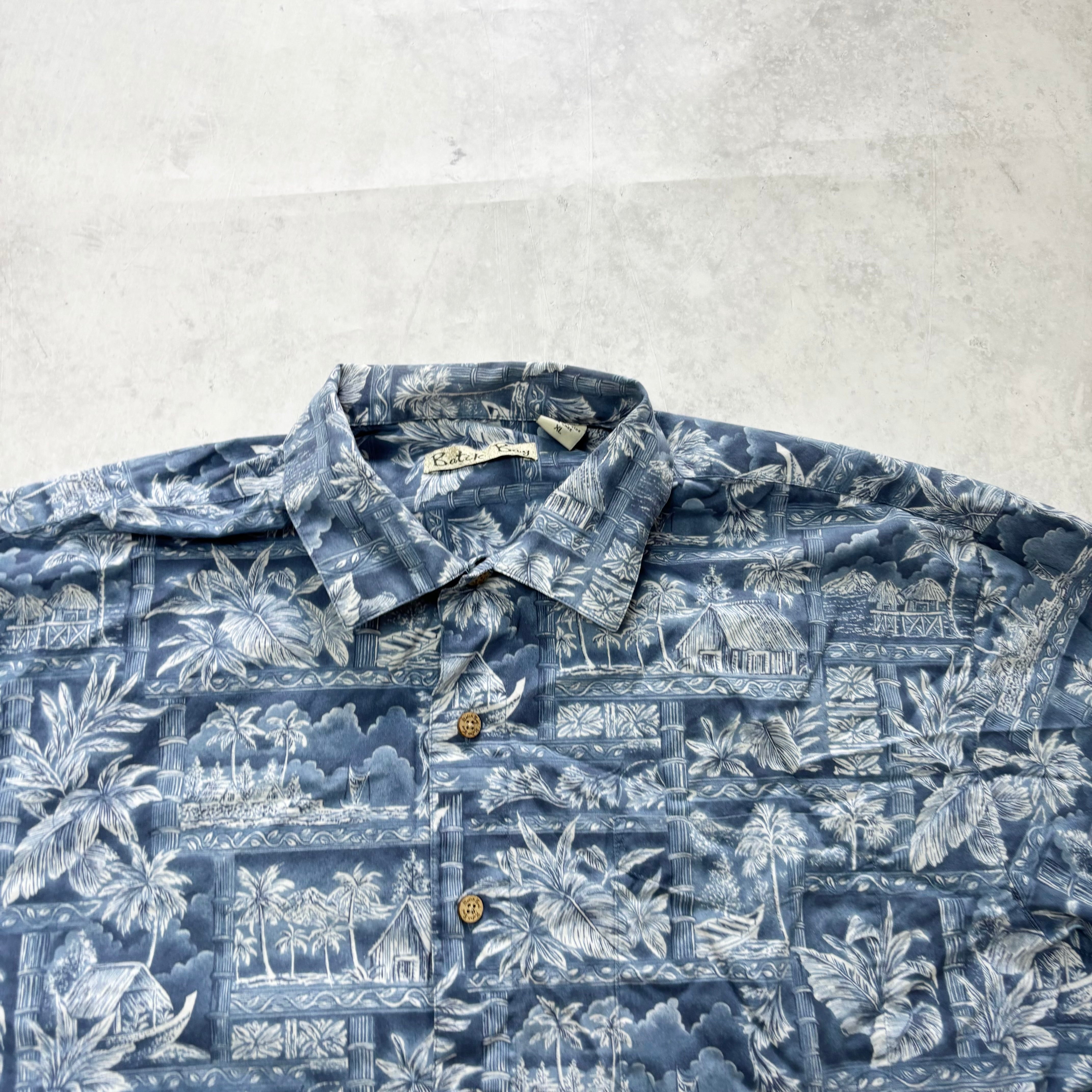 Vintage Hawaiian Shirt Mens XL Blue Floral Aloha Short Sleeve Cotton (E)
