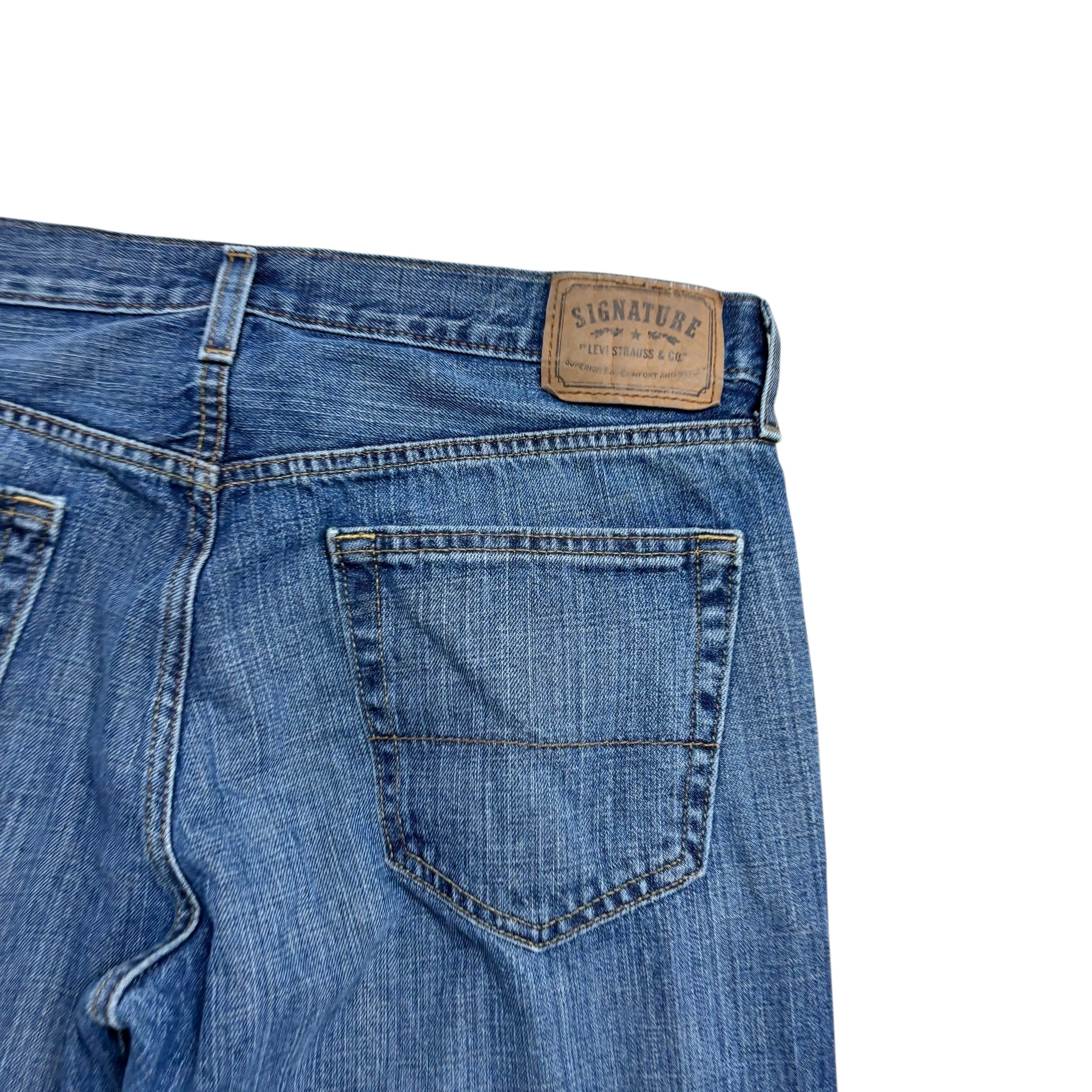 Levis Signature Jeans W34 L32 Mens Mid Blue Relaxed Straight Fit Denim