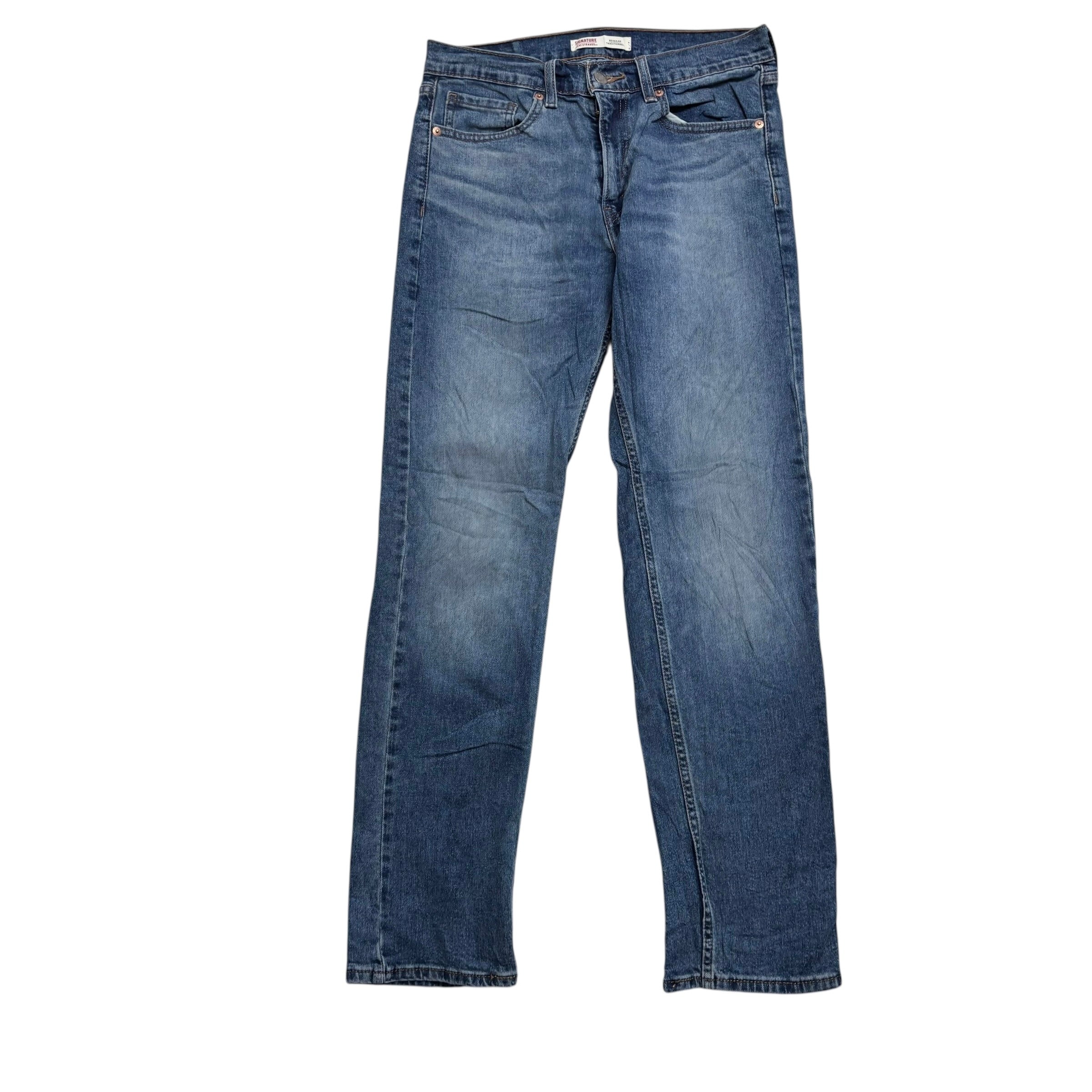 Levis Signature Jeans W30 L30 Mens Mid Blue Regular Straight Stretch Denim (E)