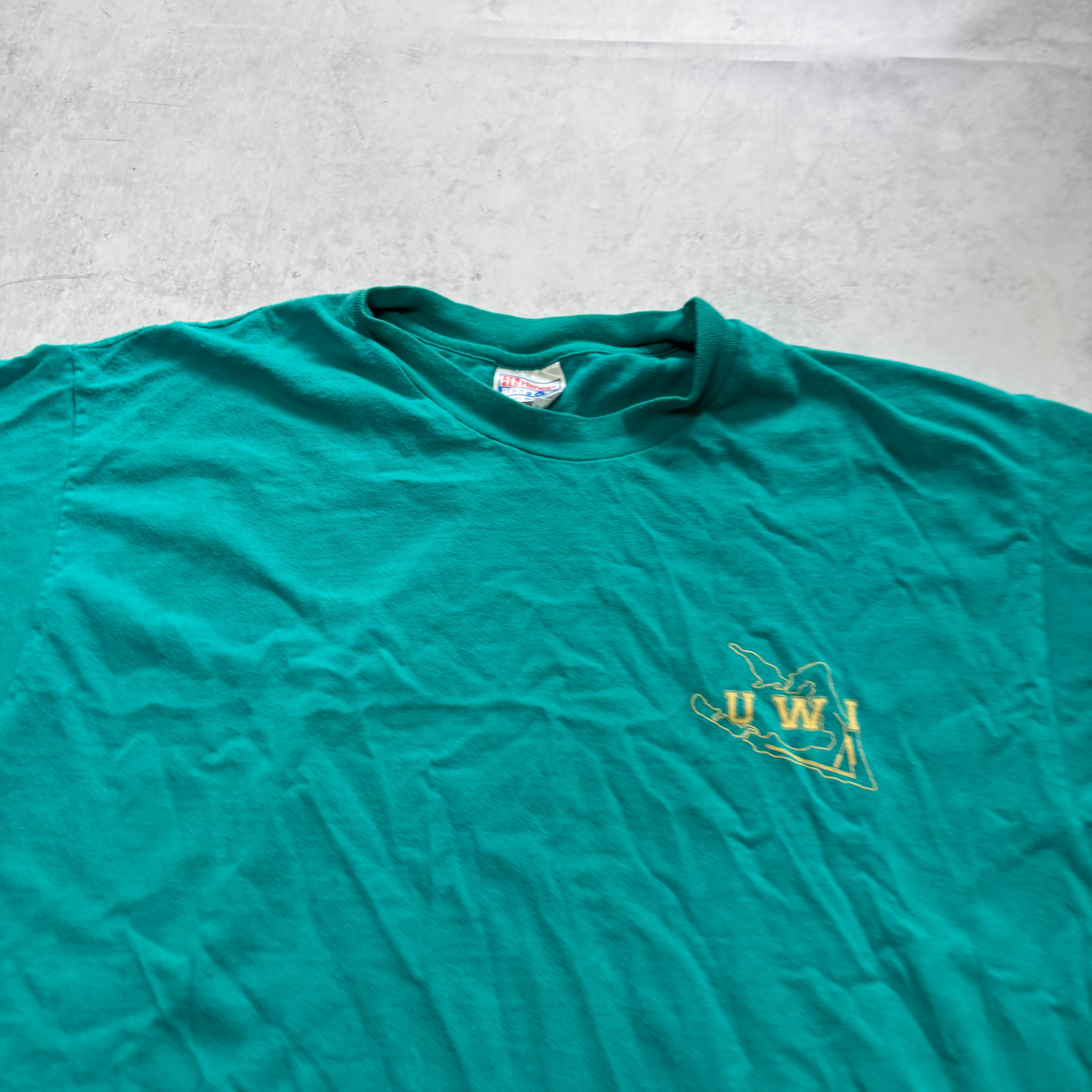 Vintage T Shirt Mens XL Blue Teal Single Stitch Graphic Print 90s College