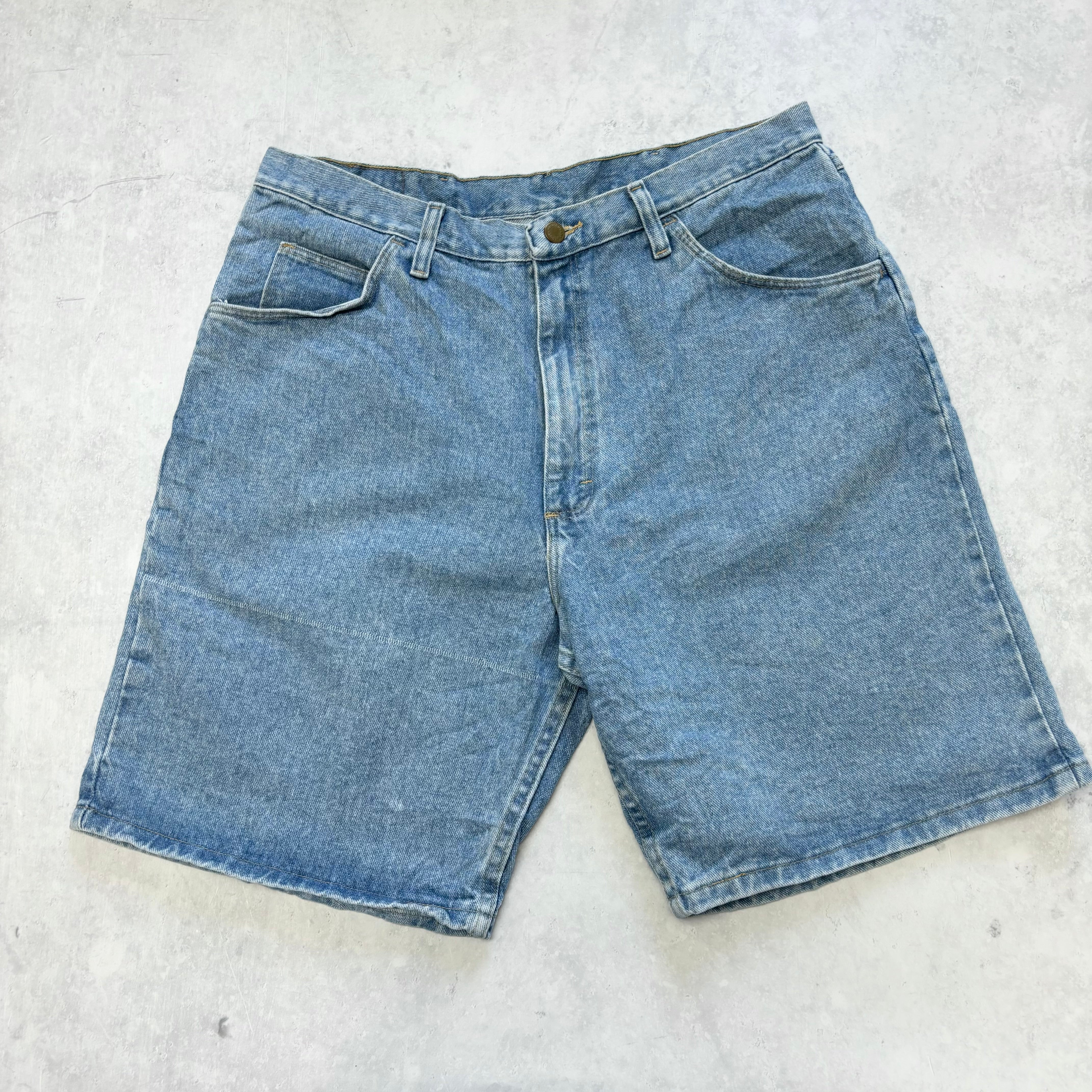 Vintage Wrangler Jorts W34 Mens Denim Shorts Light Blue Baggy Relaxed Fit