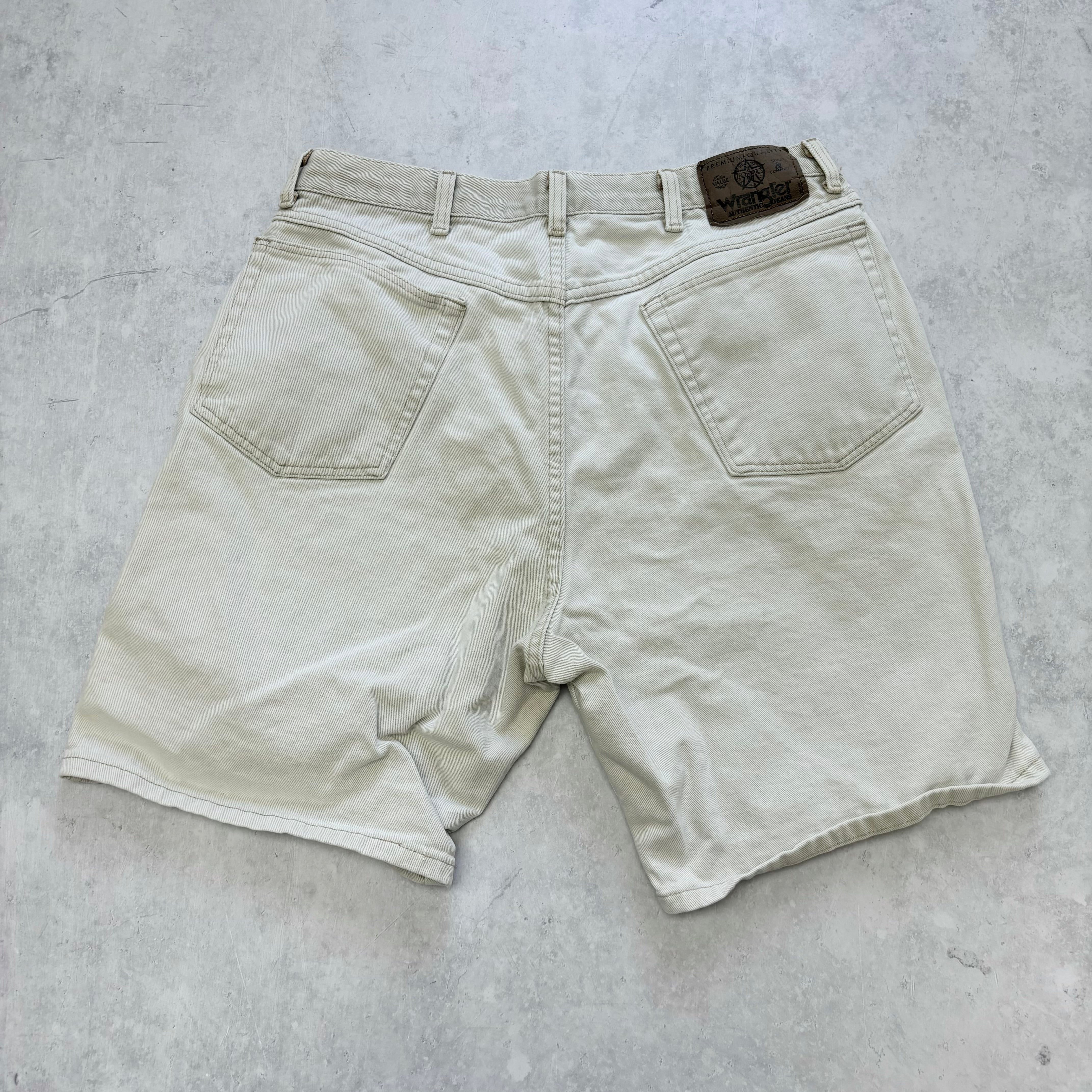 Vintage Wrangler Jorts W32 Mens Denim Shorts White Cream Regular Fit